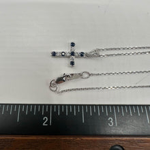 Load image into Gallery viewer, Diamond &amp; Sapphire Cross Necklace in 10kt White Gold - 0.10ctw Diamonds, 16-18&quot;
