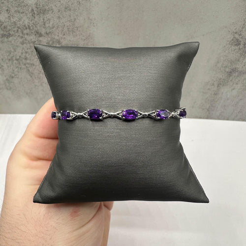 Amethyst Bracelet in Sterling Silver - 5.5ctw Oval Amethyst, 7