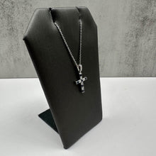 Load image into Gallery viewer, Diamond &amp; Sapphire Cross Necklace in 10kt White Gold - 0.10ctw Diamonds, 16-18&quot;
