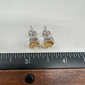 Citrine Studs in Sterling Silver - 7.1mm Cushion Cut Citrine, Push Backs, New