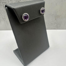 Load image into Gallery viewer, Amethyst &amp; Diamond Earrings in 14kt White Gold - 6.5mm Amethyst, 0.2ctw Diamonds
