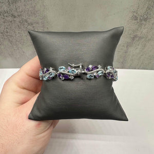 Gemstone Bracelet in Sterling Silver - 10ctw Amethyst, Blue Topaz, White Topaz