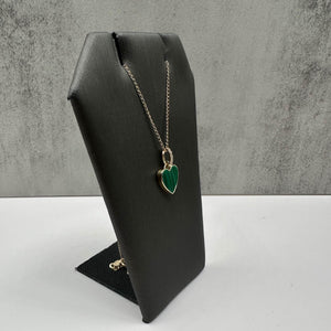 Malachite & Diamond Heart Necklace in 14kt Yellow Gold - 0.03ctw Diamonds, 18"