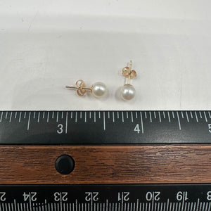 Pearl Stud Earrings in 14kt Yellow Gold - 5.5mm Freshwater Pearls, Push Backs