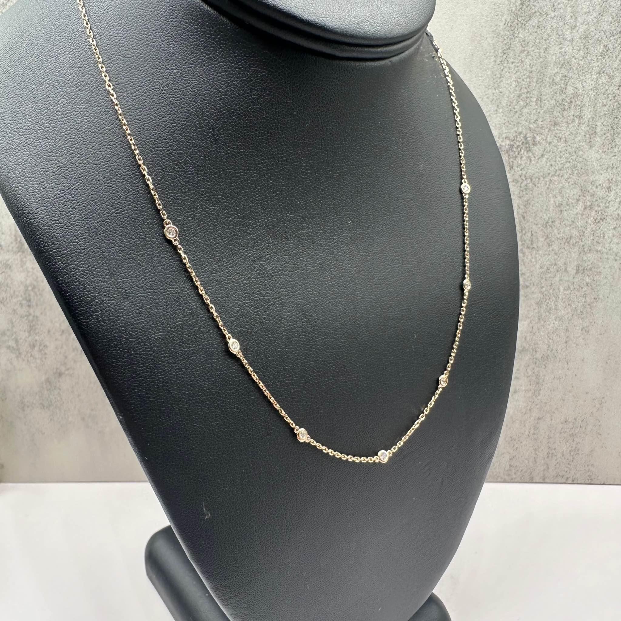 Diamond Station Necklace 18K Yellow Gold 0.21ctw GH SI Adjustable 16 to 18in