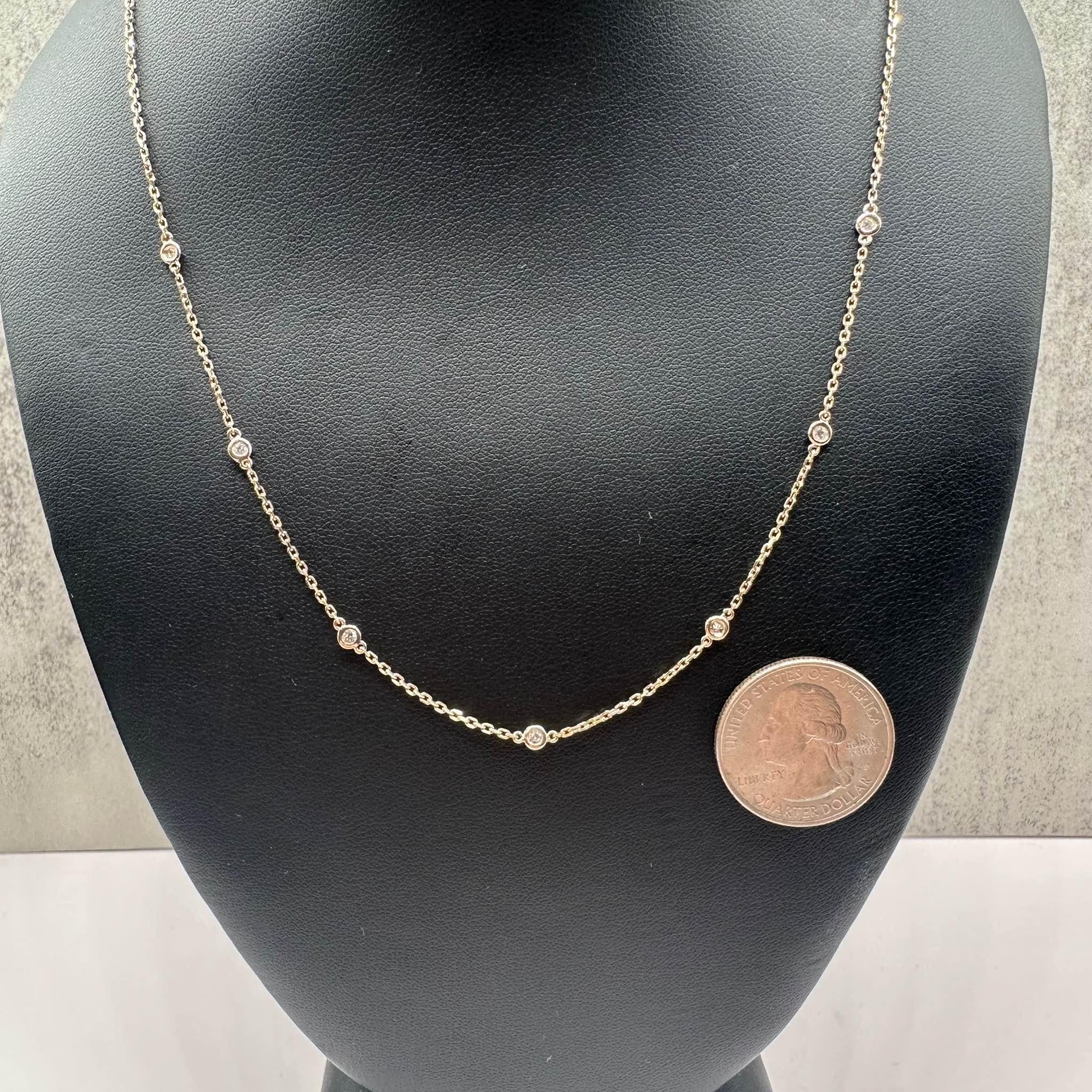 Diamond Station Necklace 18K Yellow Gold 0.21ctw GH SI Adjustable 16 to 18in