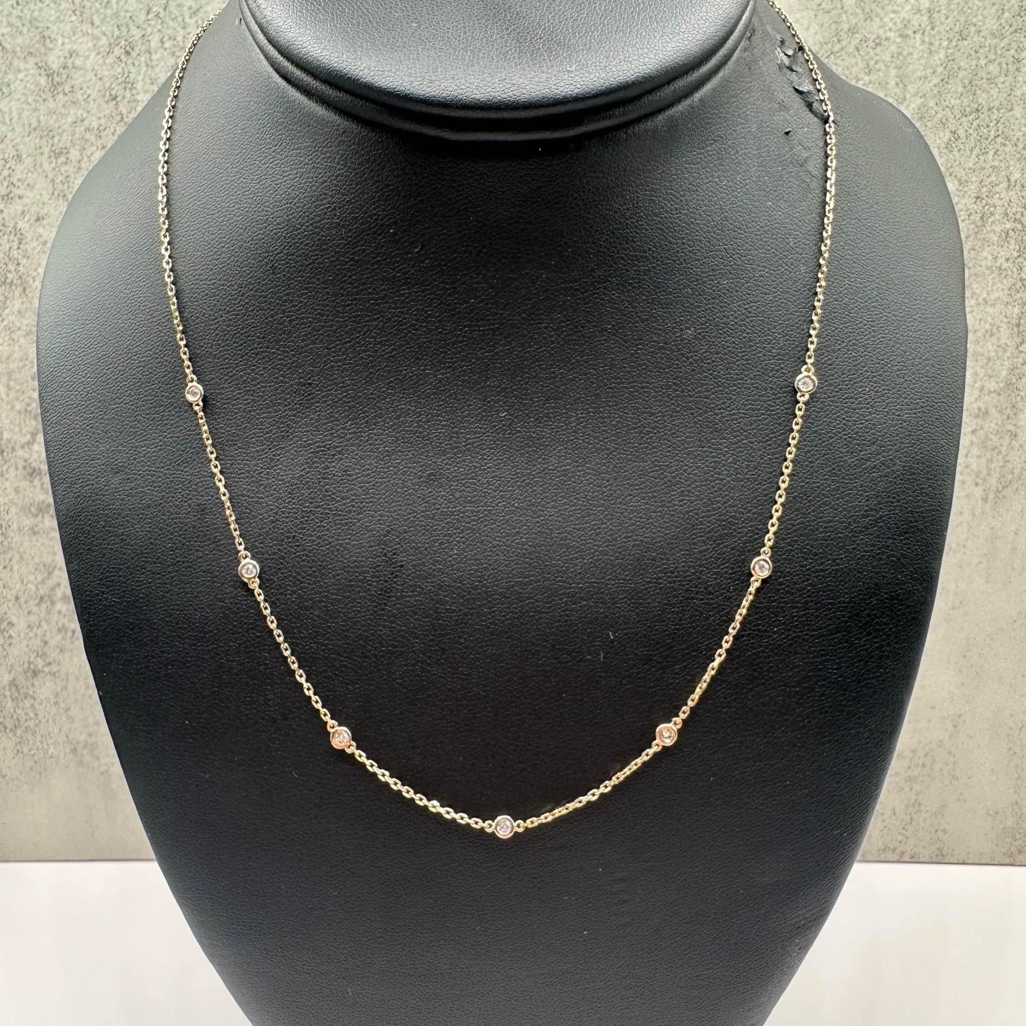 Diamond Station Necklace 18K Yellow Gold 0.21ctw GH SI Adjustable 16 to 18in