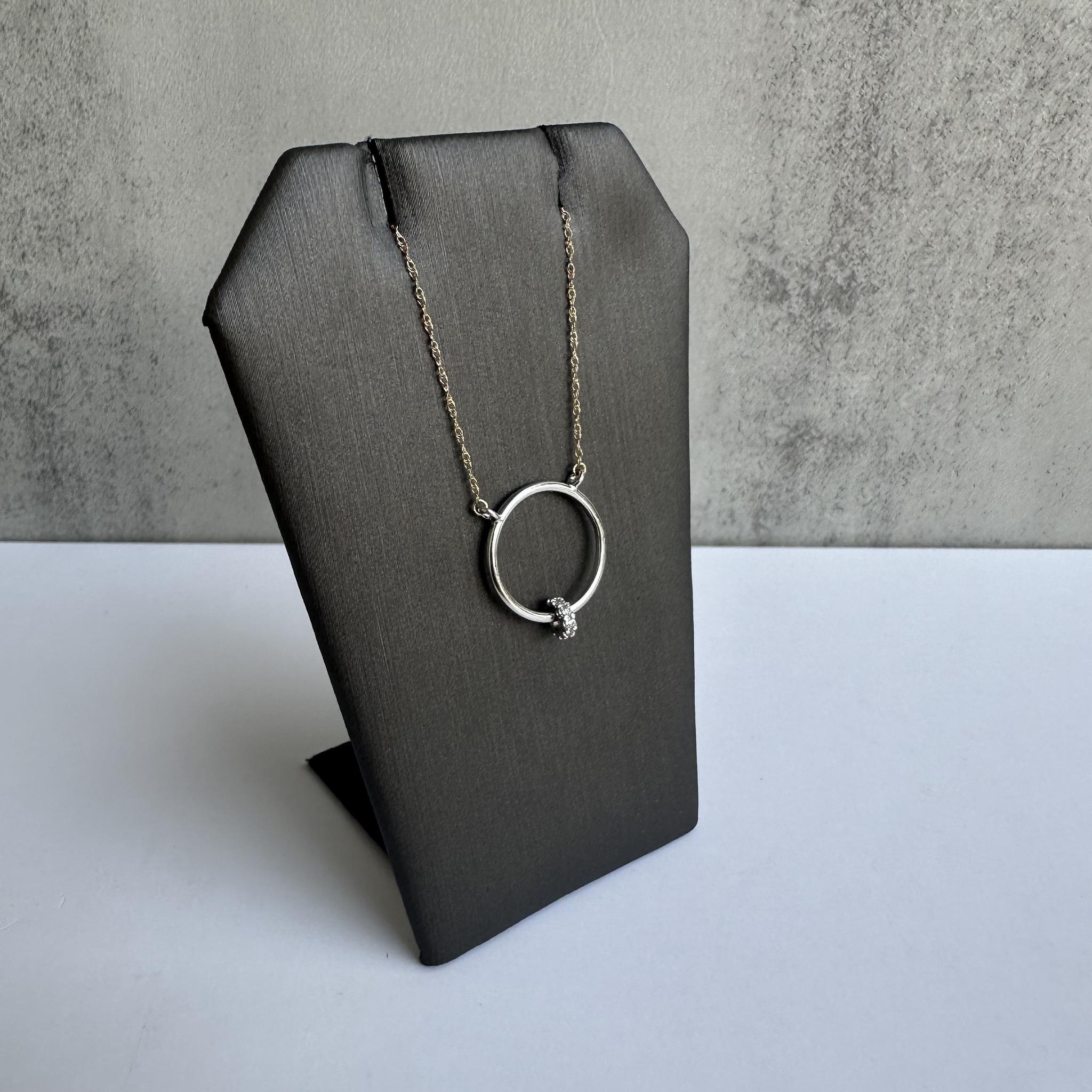 Two Tone Diamond Circle Necklace 10K Gold 0.10ctw GH SI Adjustable 16 to 18in