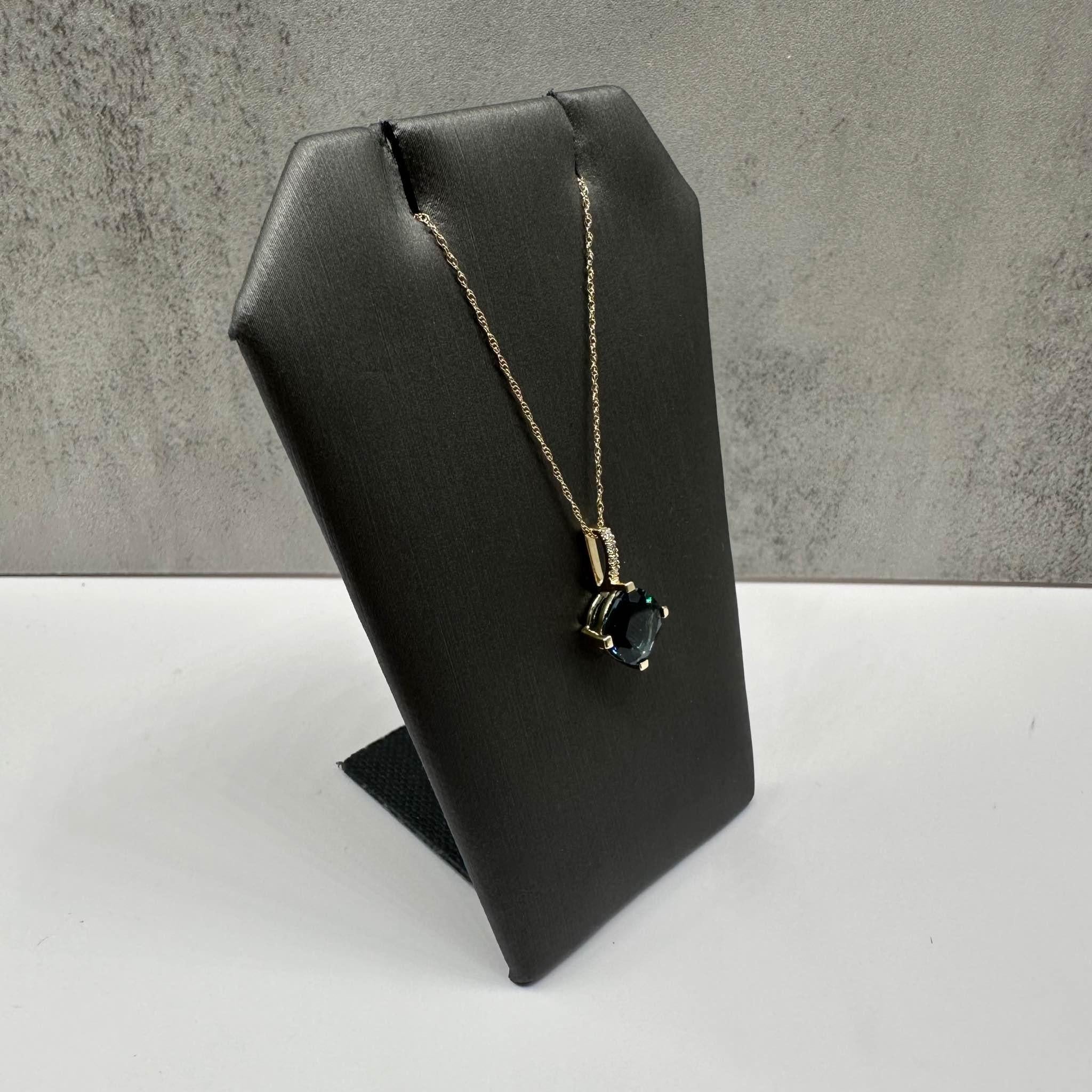 Blue Topaz Diamond Necklace 10K Yellow Gold 7.85mm 0.04ctw