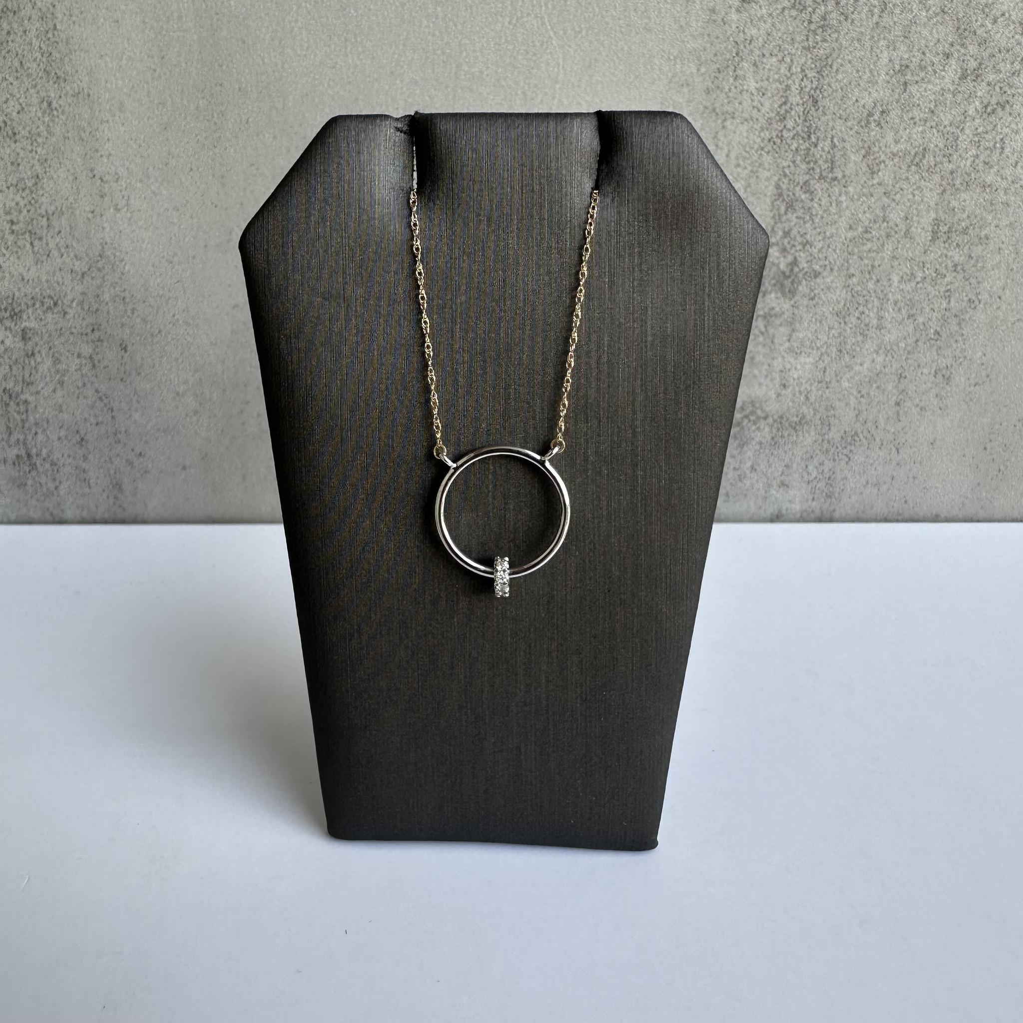 Two Tone Diamond Circle Necklace 10K Gold 0.10ctw GH SI Adjustable 16 to 18in