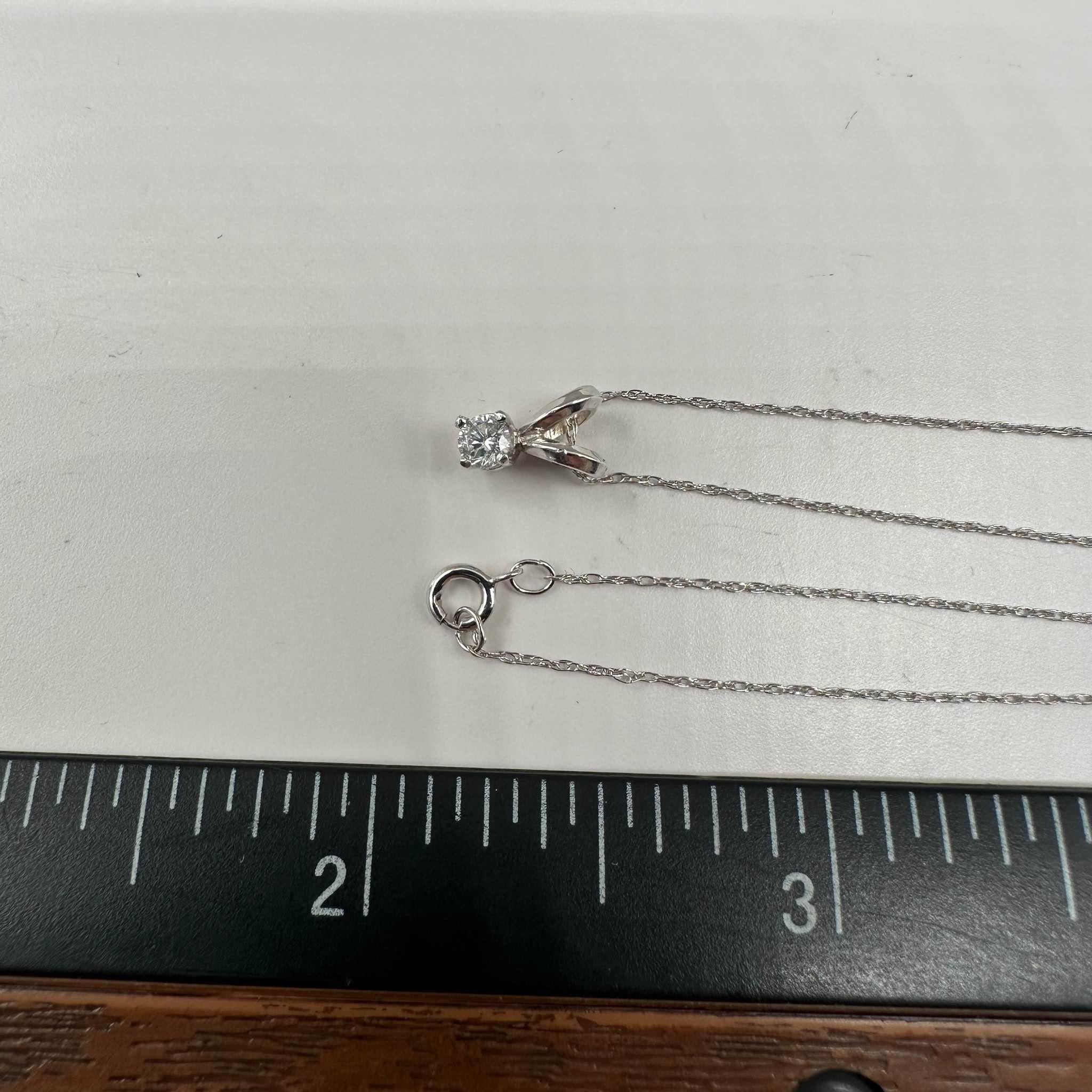 Diamond Solitaire Necklace in 14kt White Gold - 0.12ctw GH SI, Adjustable 16-18"