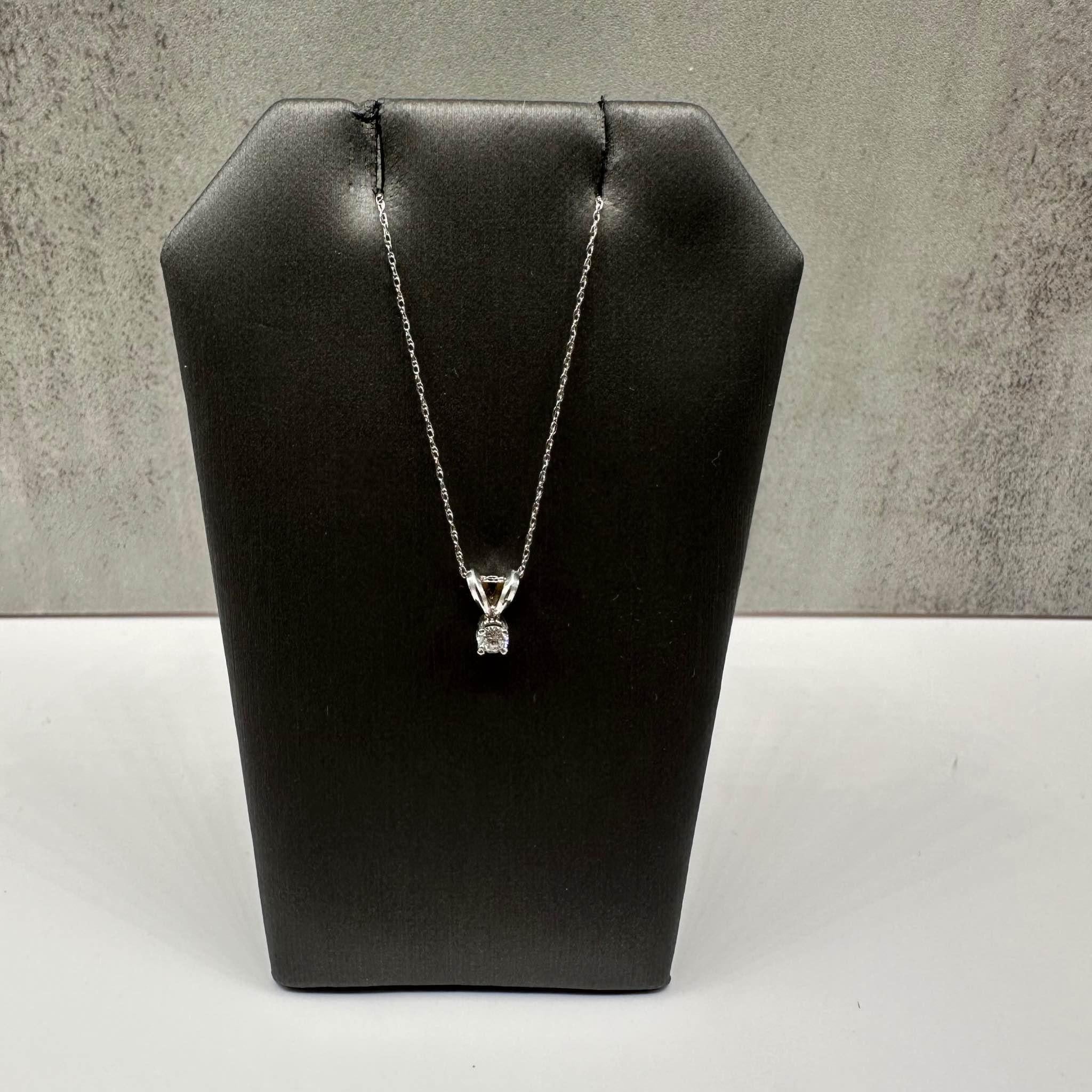 Diamond Solitaire Necklace in 14kt White Gold - 0.12ctw GH SI, Adjustable 16-18"