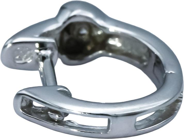 14k White Gold Hoop Huggie Earrings with Diamond Accents