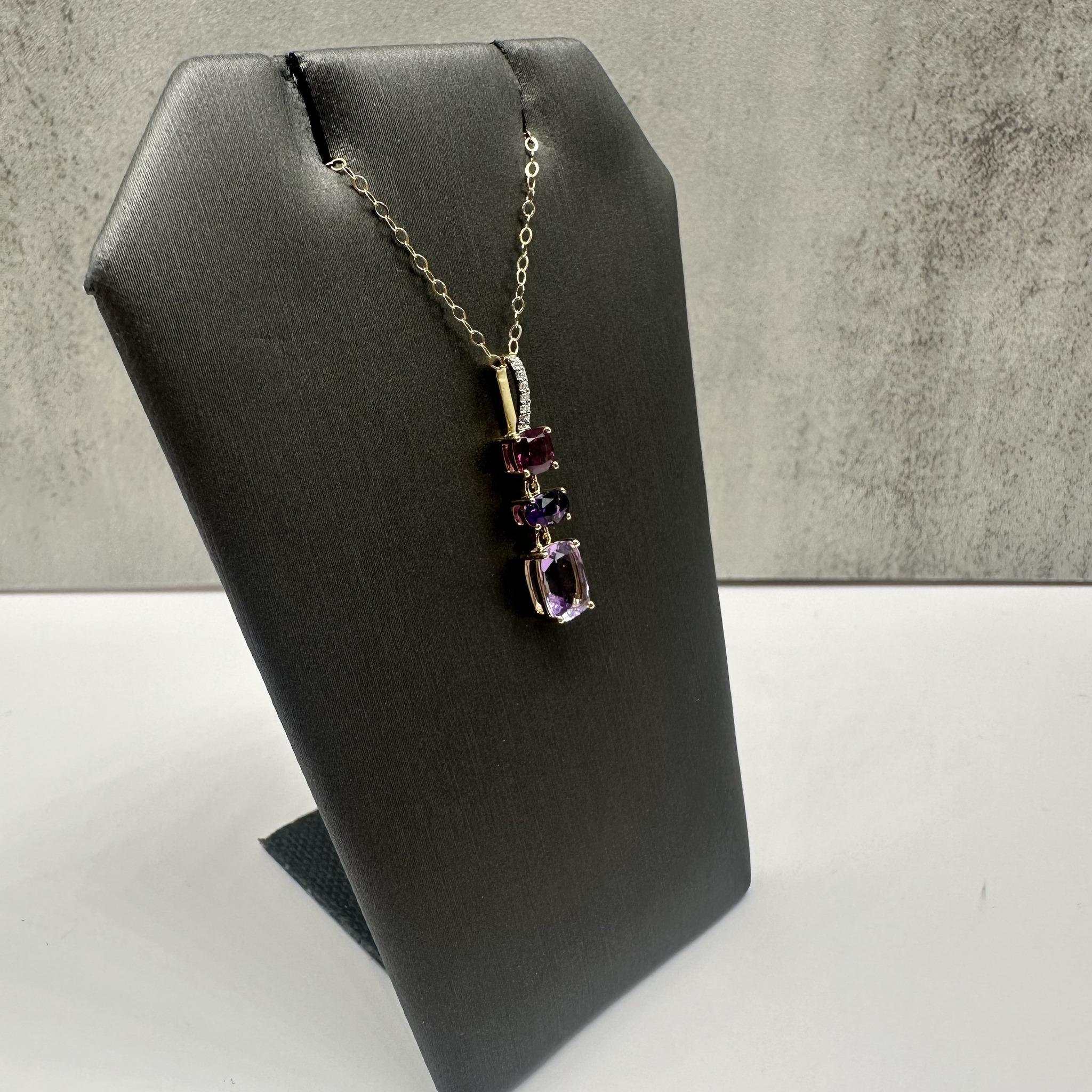 Rhodolite Amethyst Diamond Necklace 10K Yellow Gold 18in