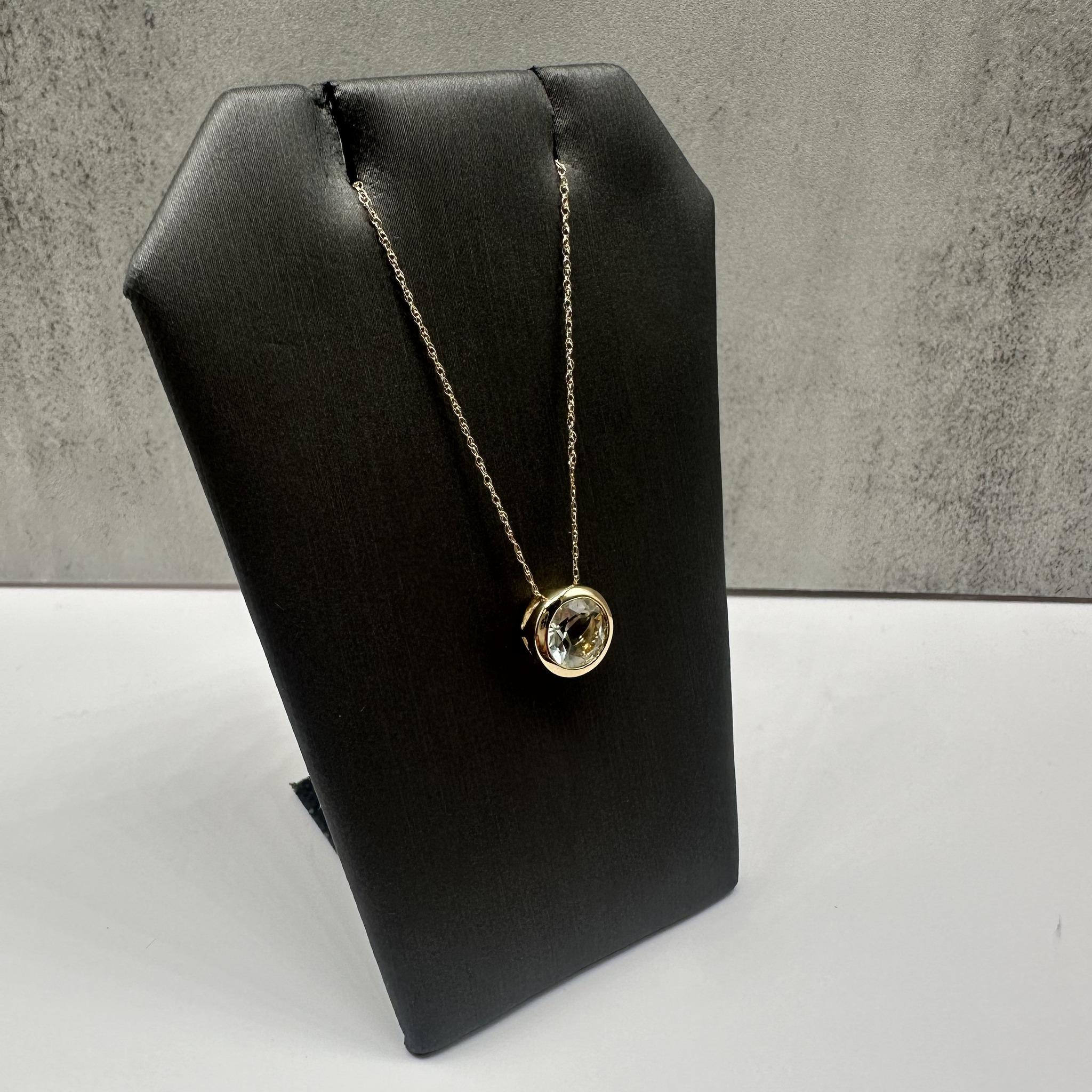 Bezel Set Prasiolite Necklace 10K Yellow Gold 7mm Round 18in