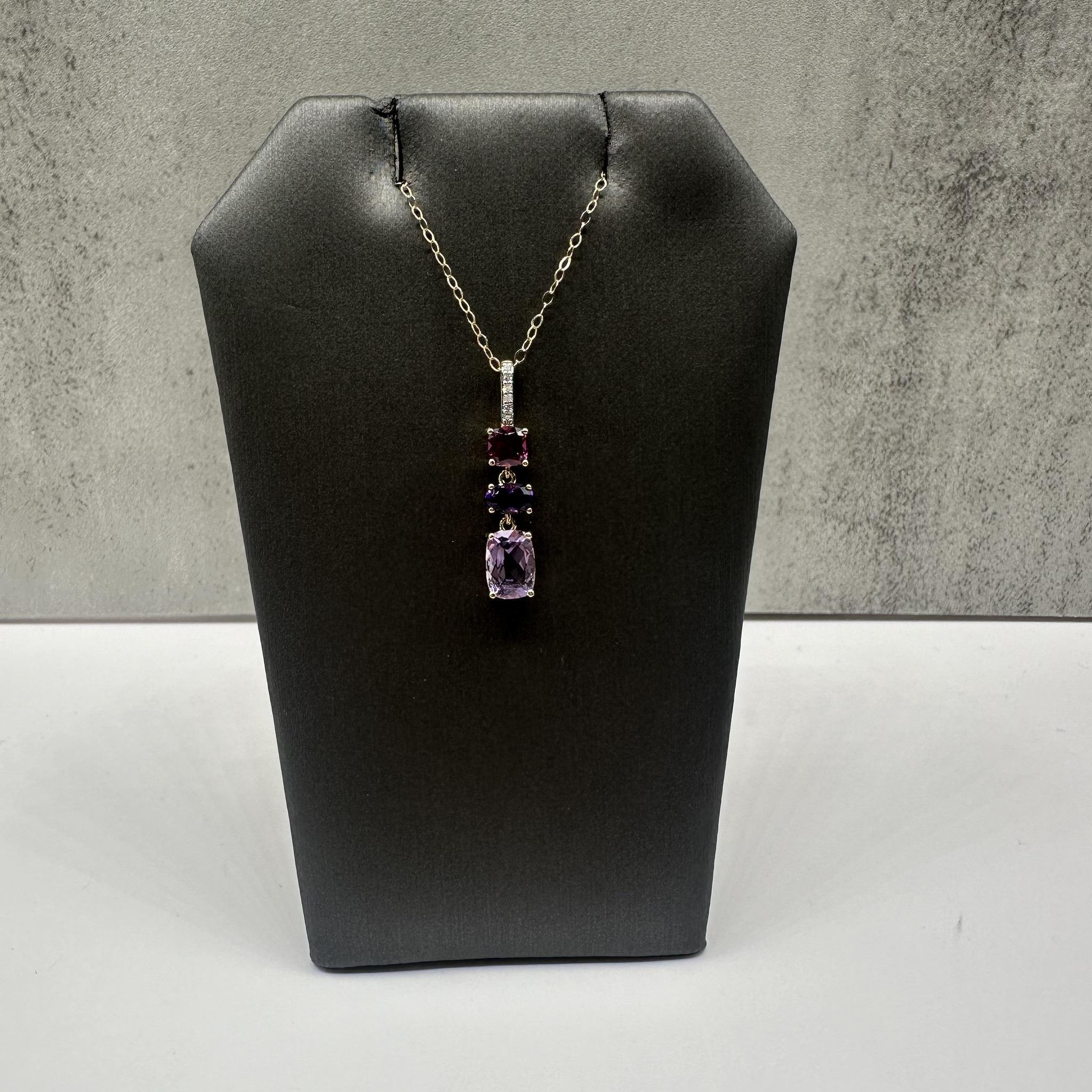 Rhodolite Amethyst Diamond Necklace 10K Yellow Gold 18in