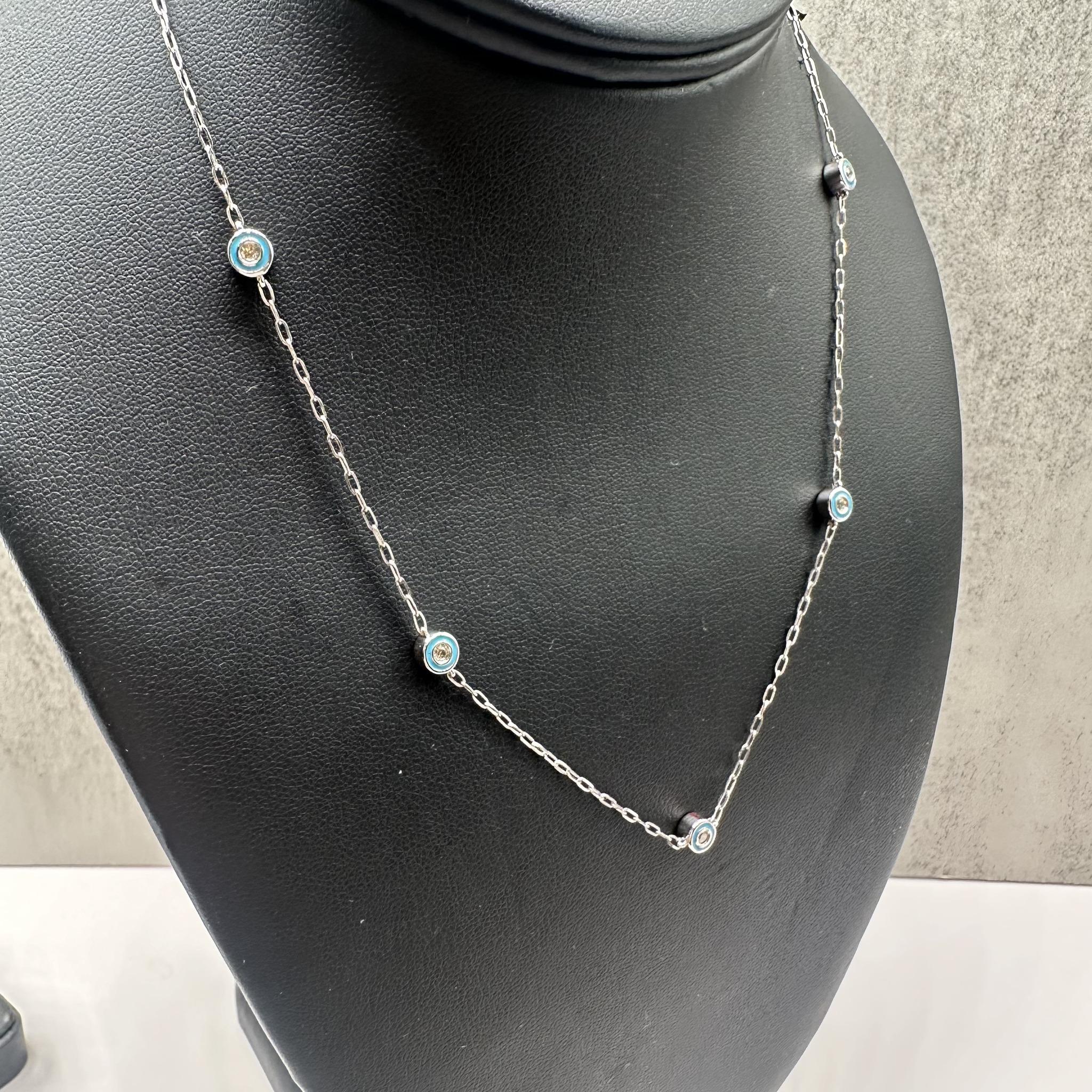 Enamel Diamond Station Necklace 10K White Gold 0.35ctw IJ I 17in New