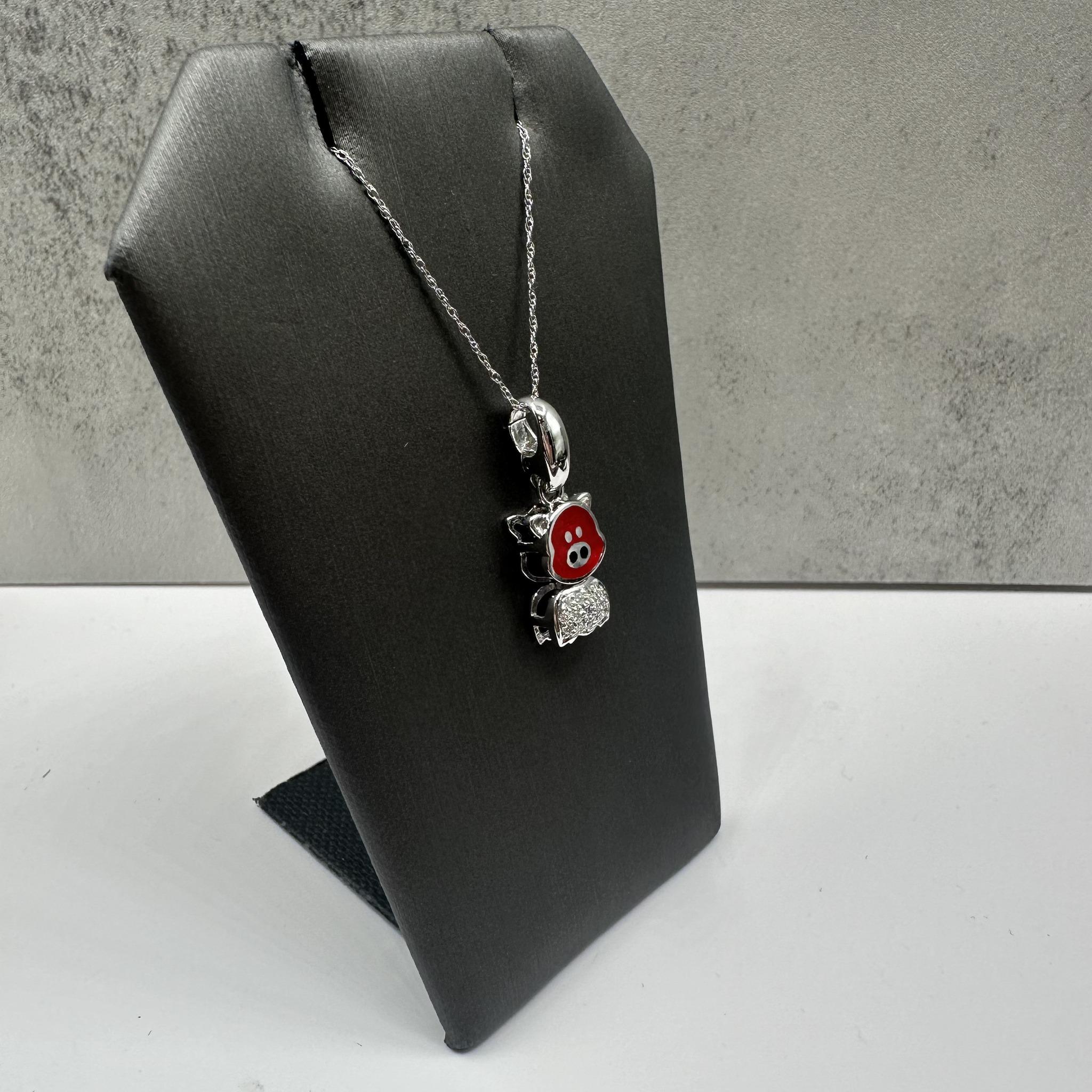 Enamel Diamond Cute Pig Necklace 18K White Gold 0.08ctw 18in New
