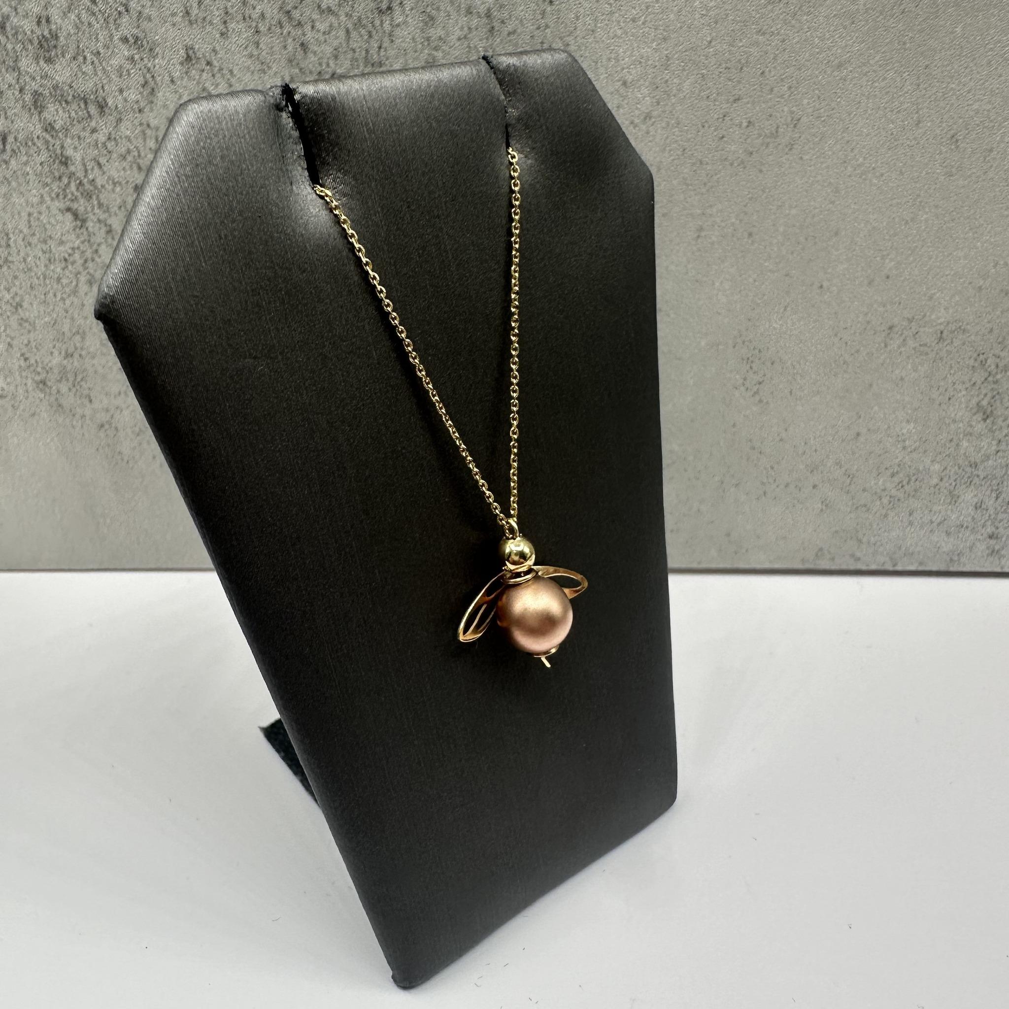 Bee Charm Pendant Necklace 14K Yellow Gold Rose Gold Accent Adjustable 18in