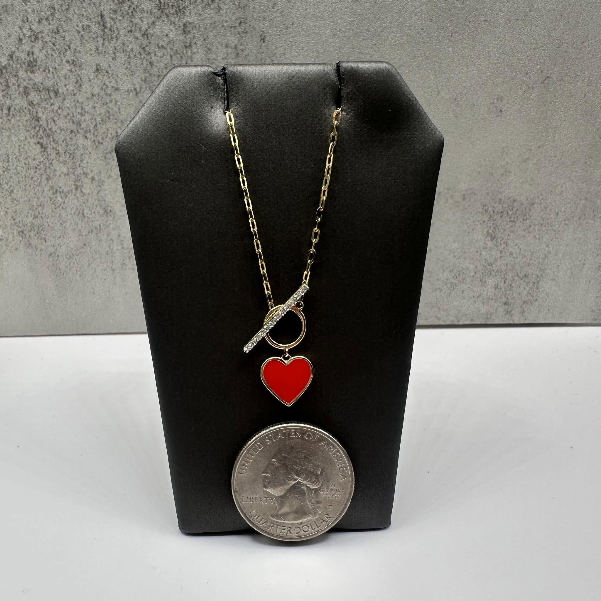 Enamel Heart Diamond Toggle Necklace 10kt Yellow Gold 0.09ctw New