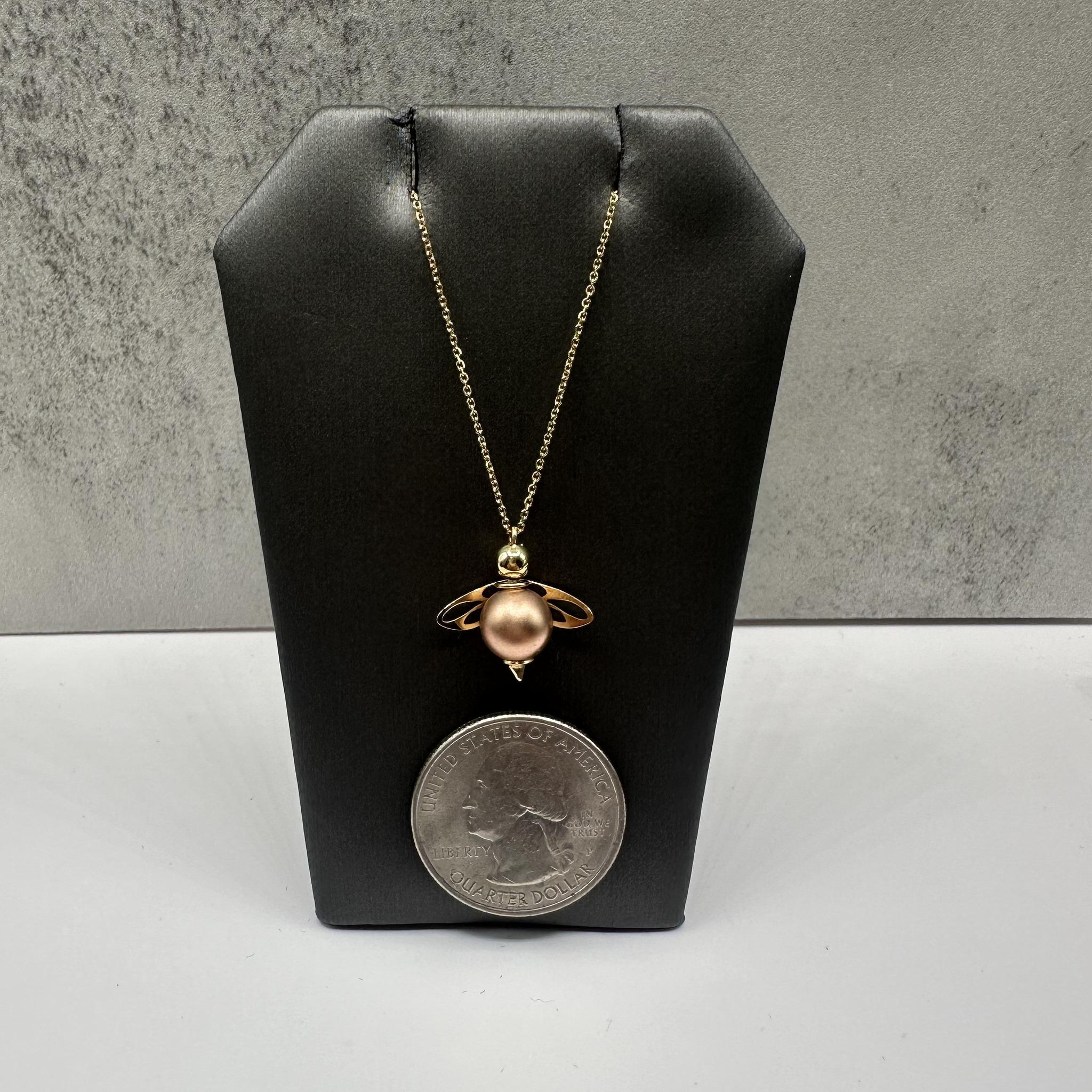 Bee Charm Pendant Necklace 14K Yellow Gold Rose Gold Accent Adjustable 18in