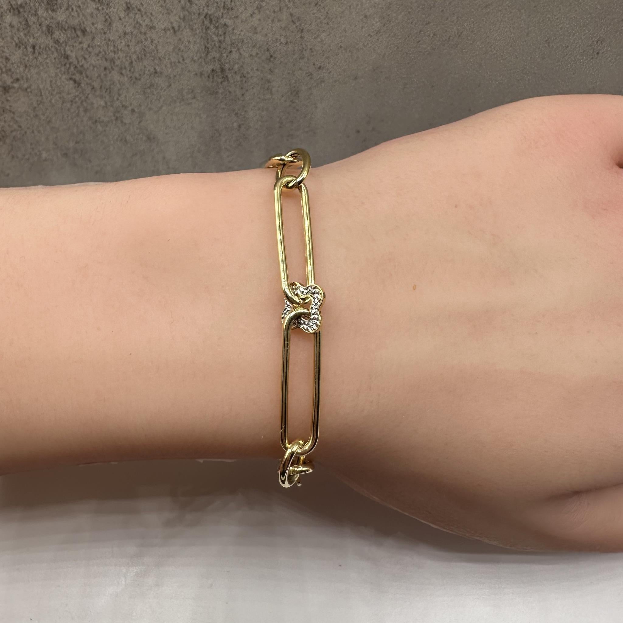 Italian Paperclip Style Bracelet in 14kt Yellow Gold - 7.75", 4.4g, Two-Tone