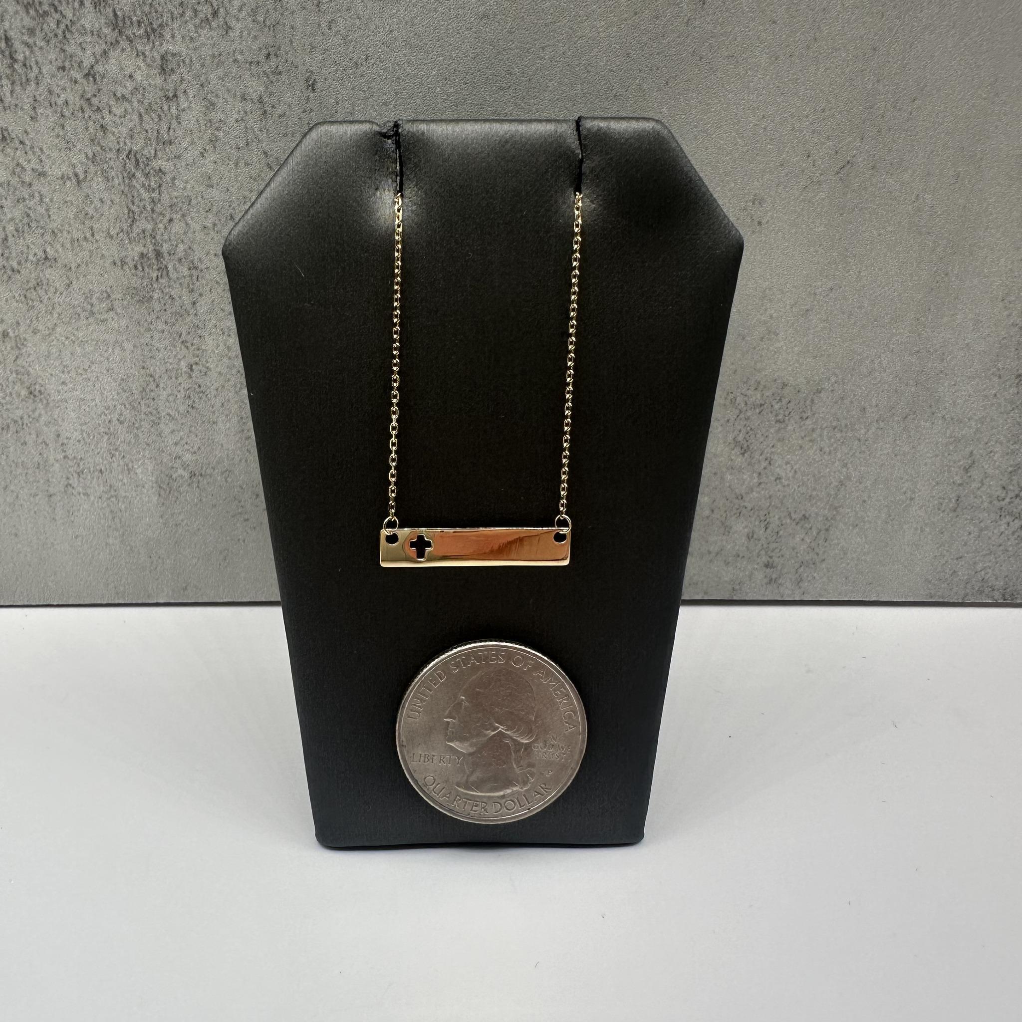 Cross Nameplate Necklace 14K Yellow Gold 18in 1.8g Spring Ring