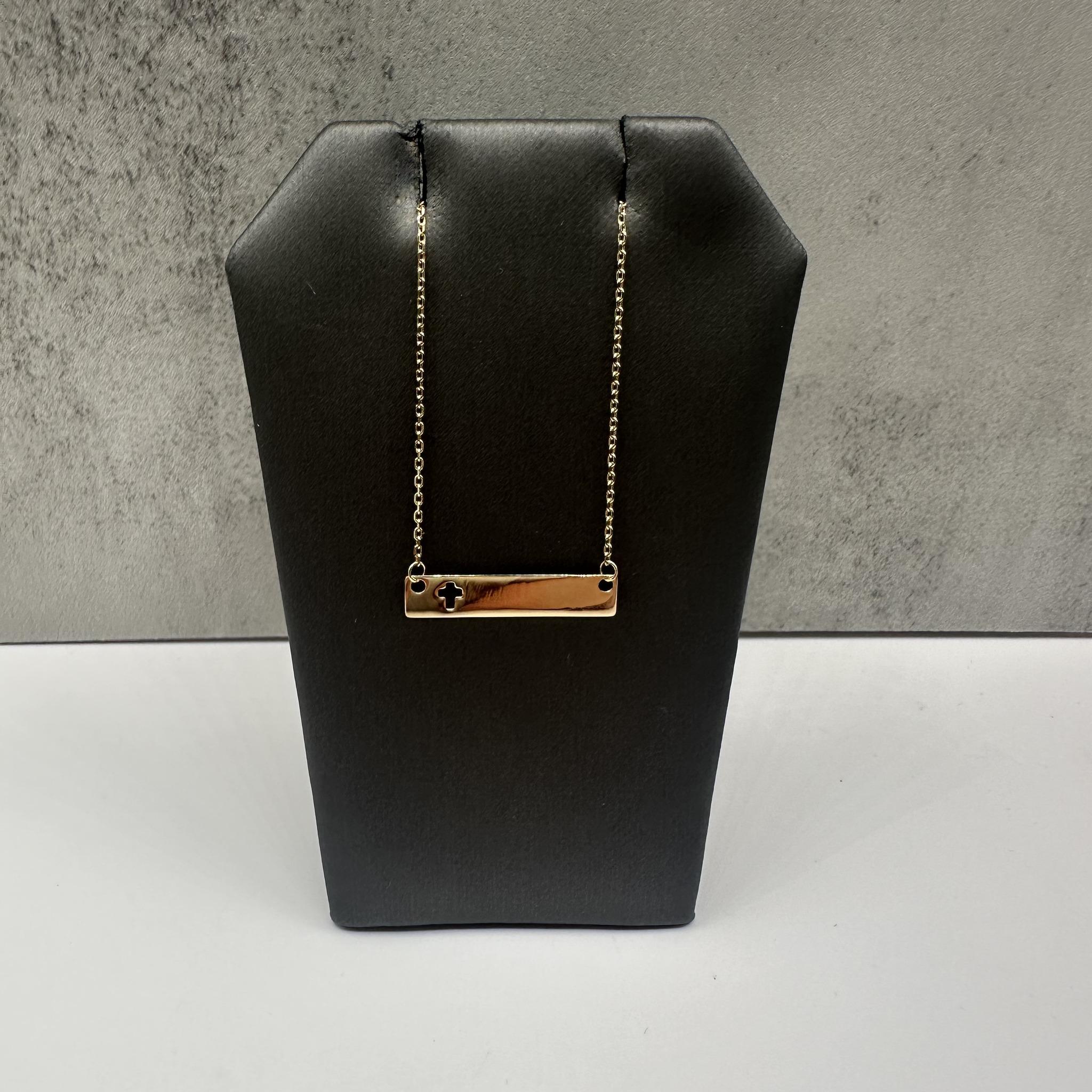 Cross Nameplate Necklace 14K Yellow Gold 18in 1.8g Spring Ring