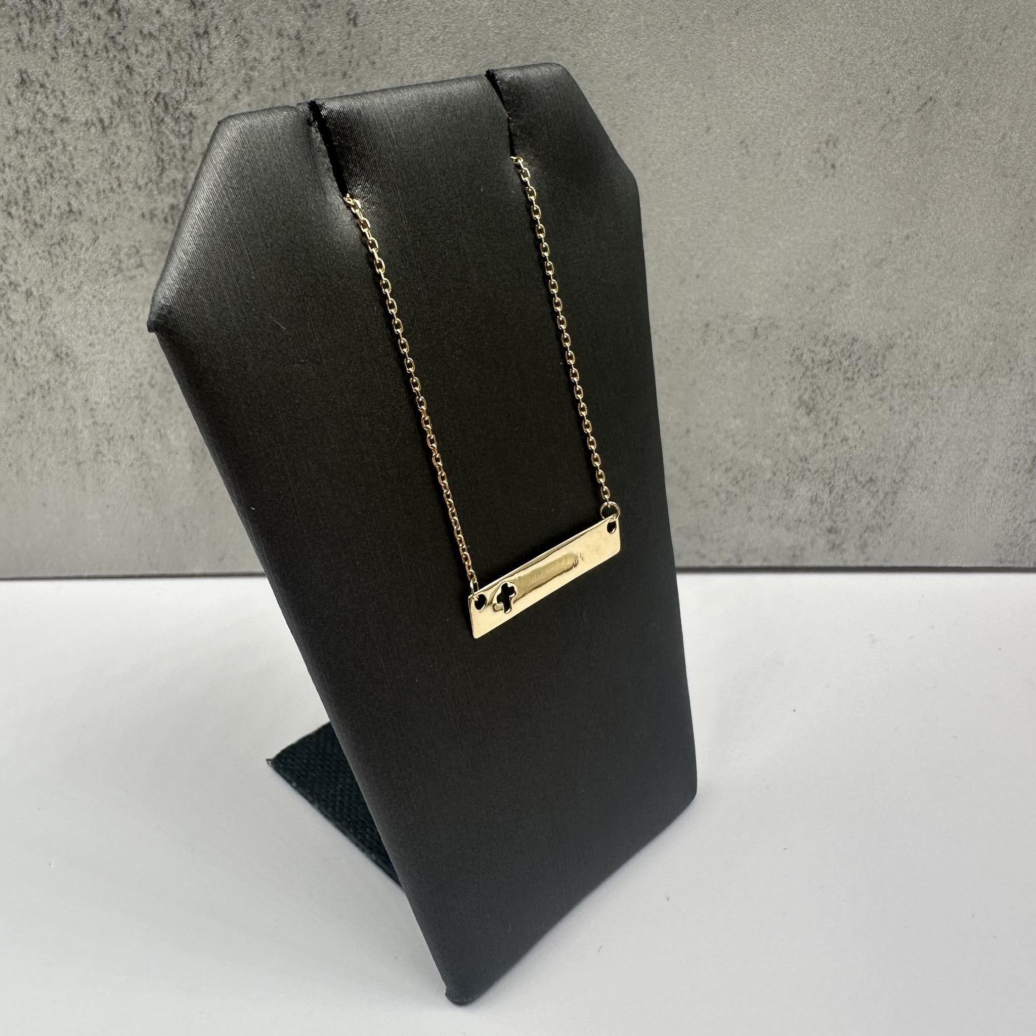 Cross Nameplate Necklace 14K Yellow Gold 18in 1.8g Spring Ring