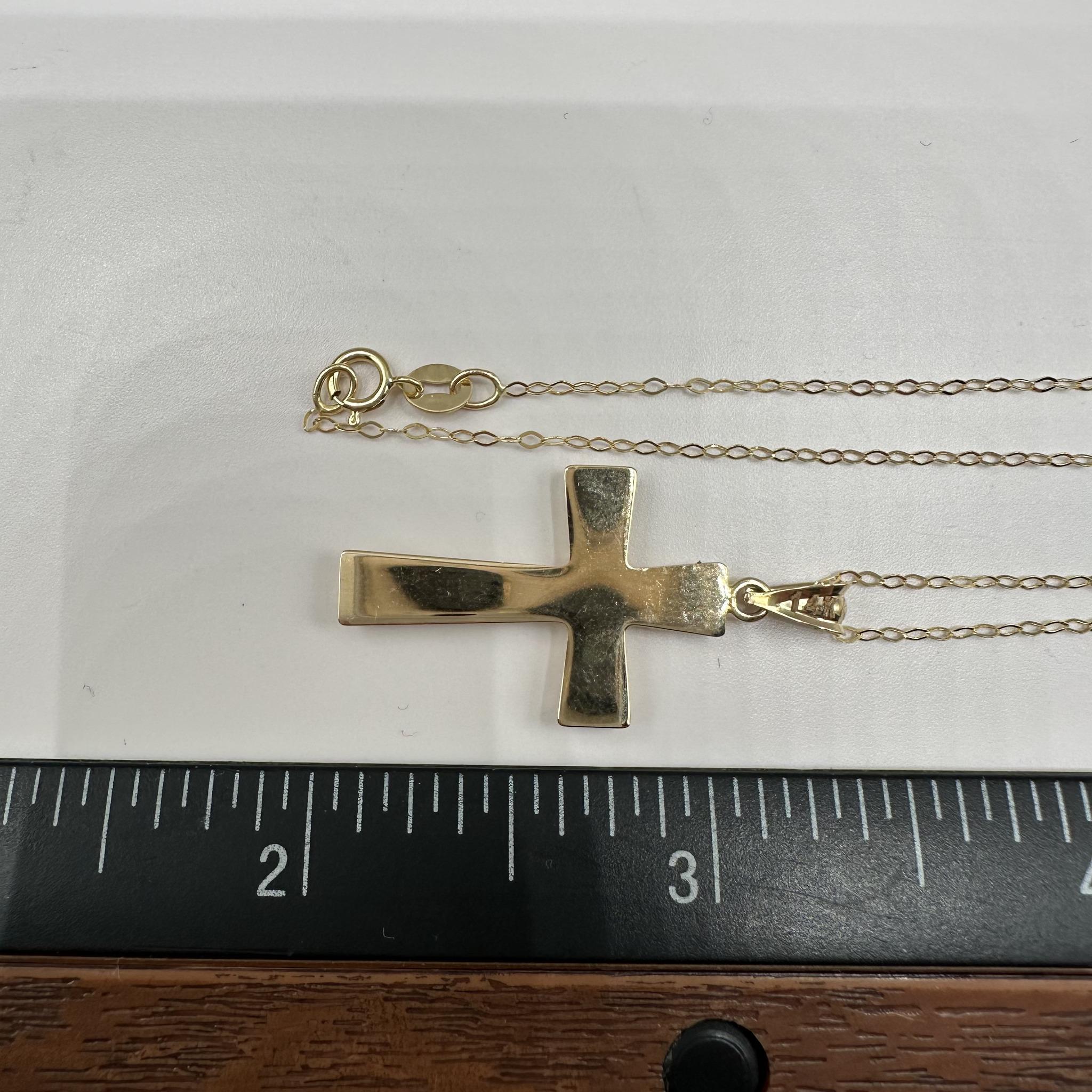 Cross Necklace in 14kt Yellow Gold - 16", 1.5g, Spring Ring Clasp, New Condition