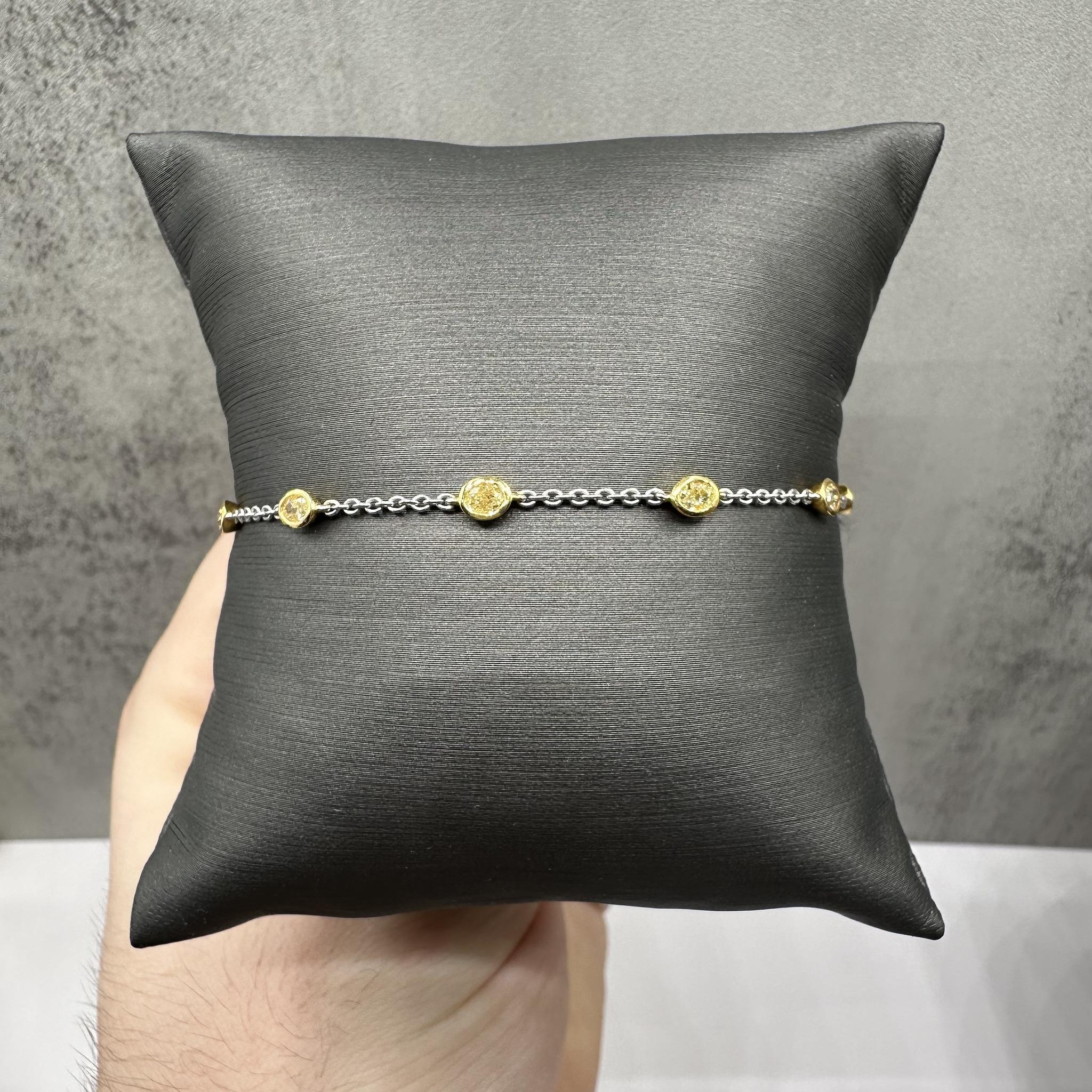 Natural Yellow Diamond Station Bracelet in 14kt Two-Tone Gold - 1.04ctw, 7", New