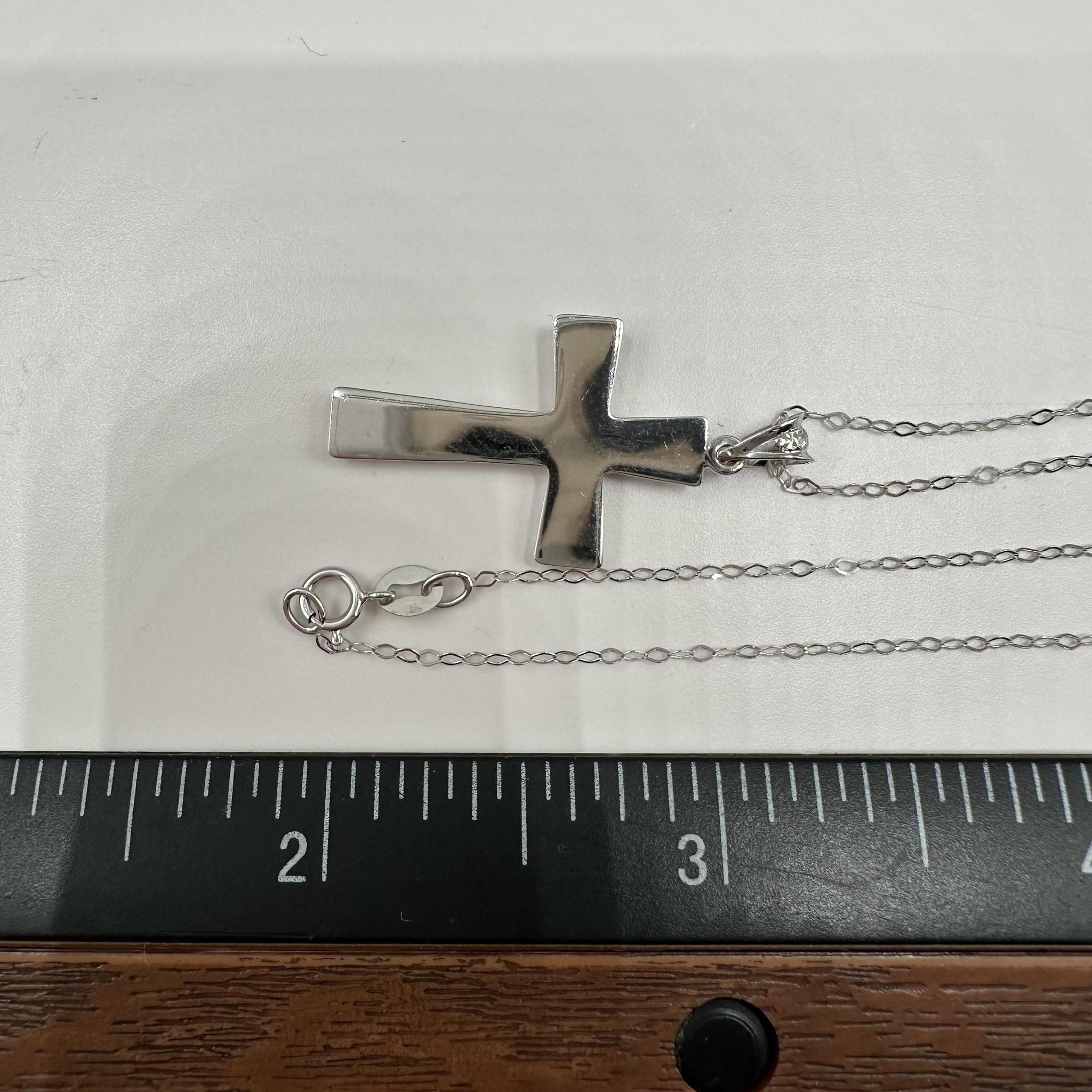 Cross Necklace in 14kt White Gold - 16", 1.4g, Spring Ring Clasp, New Condition