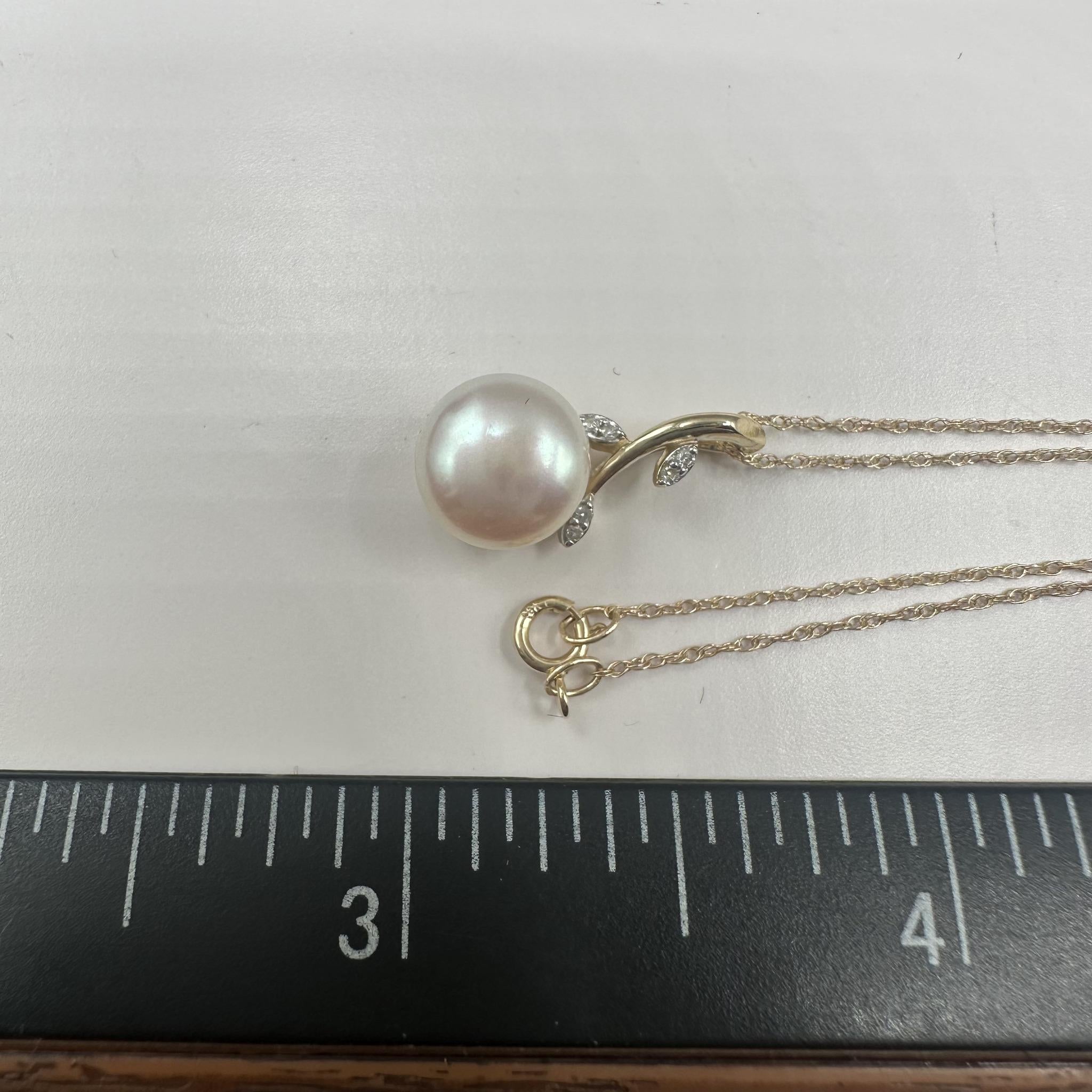 Pearl Diamond Necklace 10K Yellow Gold 8.3mm 0.03ctw New