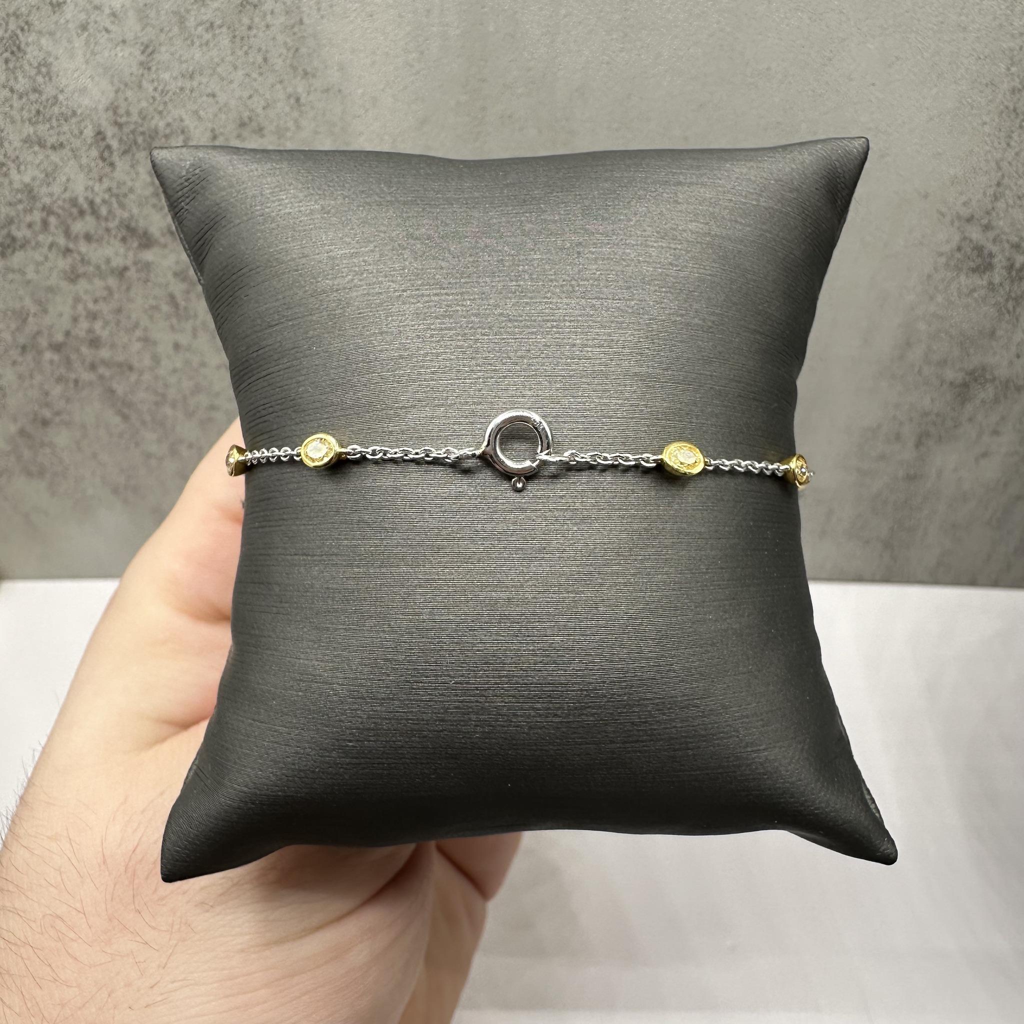 Natural Yellow Diamond Station Bracelet in 14kt Two-Tone Gold - 1.04ctw, 7", New