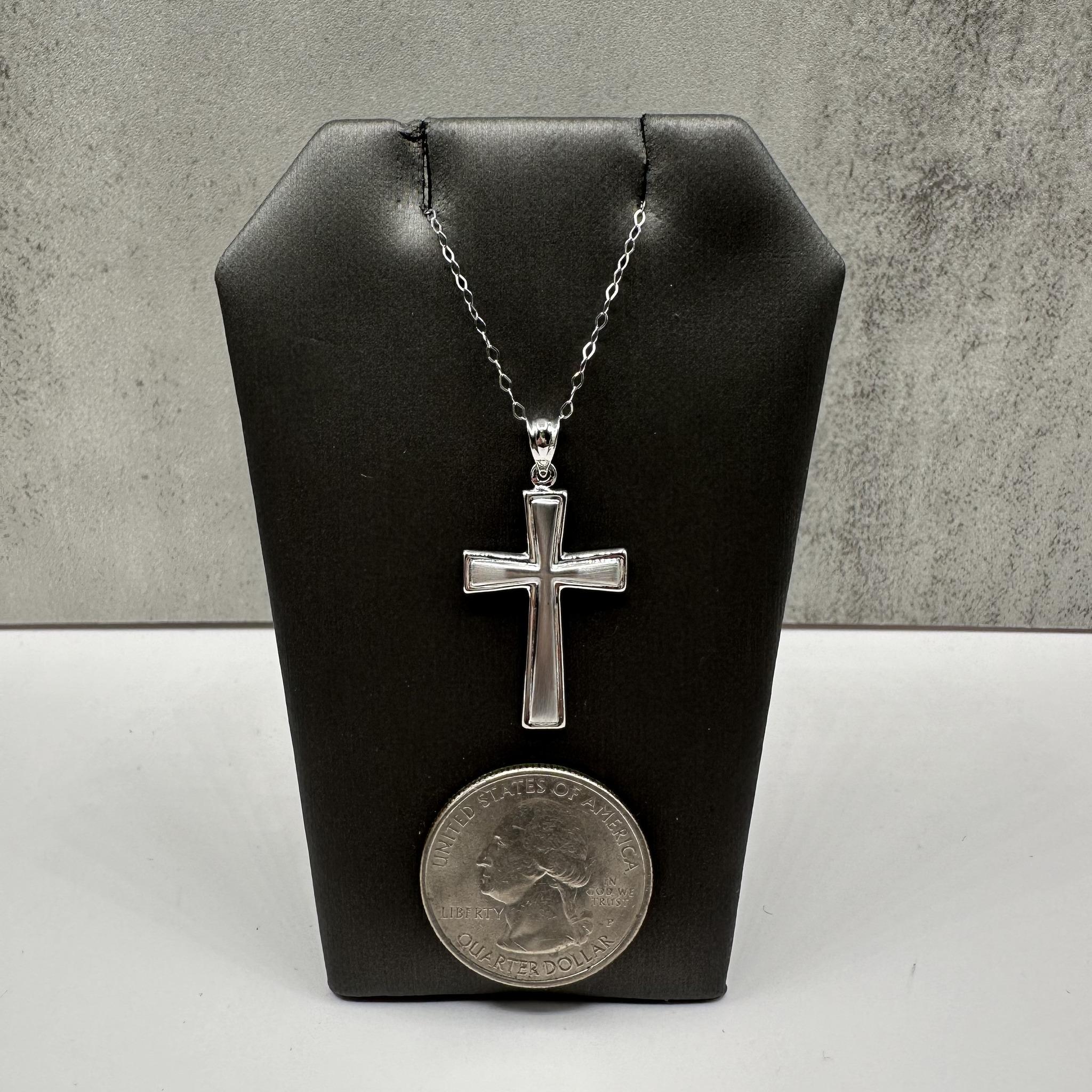 Cross Necklace in 14kt White Gold - 16", 1.4g, Spring Ring Clasp, New Condition