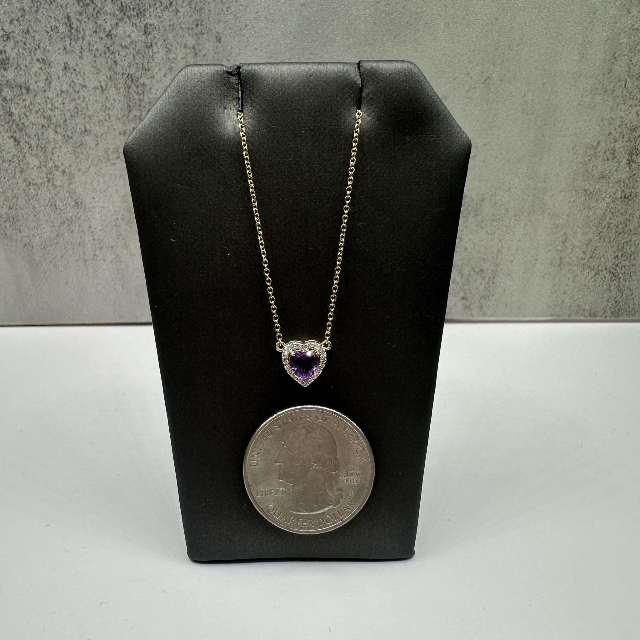 Amethyst Diamond Heart Necklace 14K Yellow Gold 0.10ctw