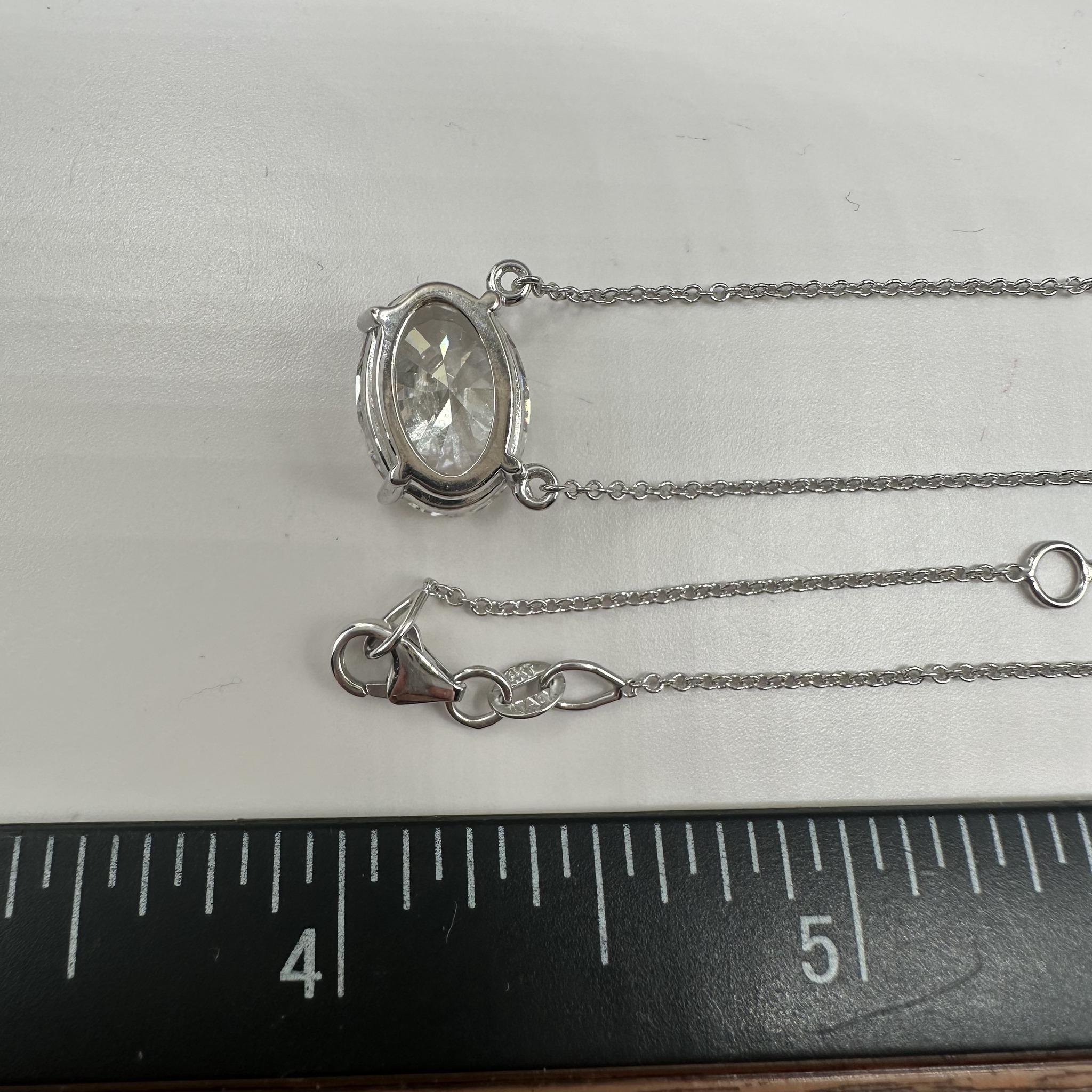 Oval Lab Grown Diamond East West Necklace 14K White Gold 3.90ct F VS1 IGI