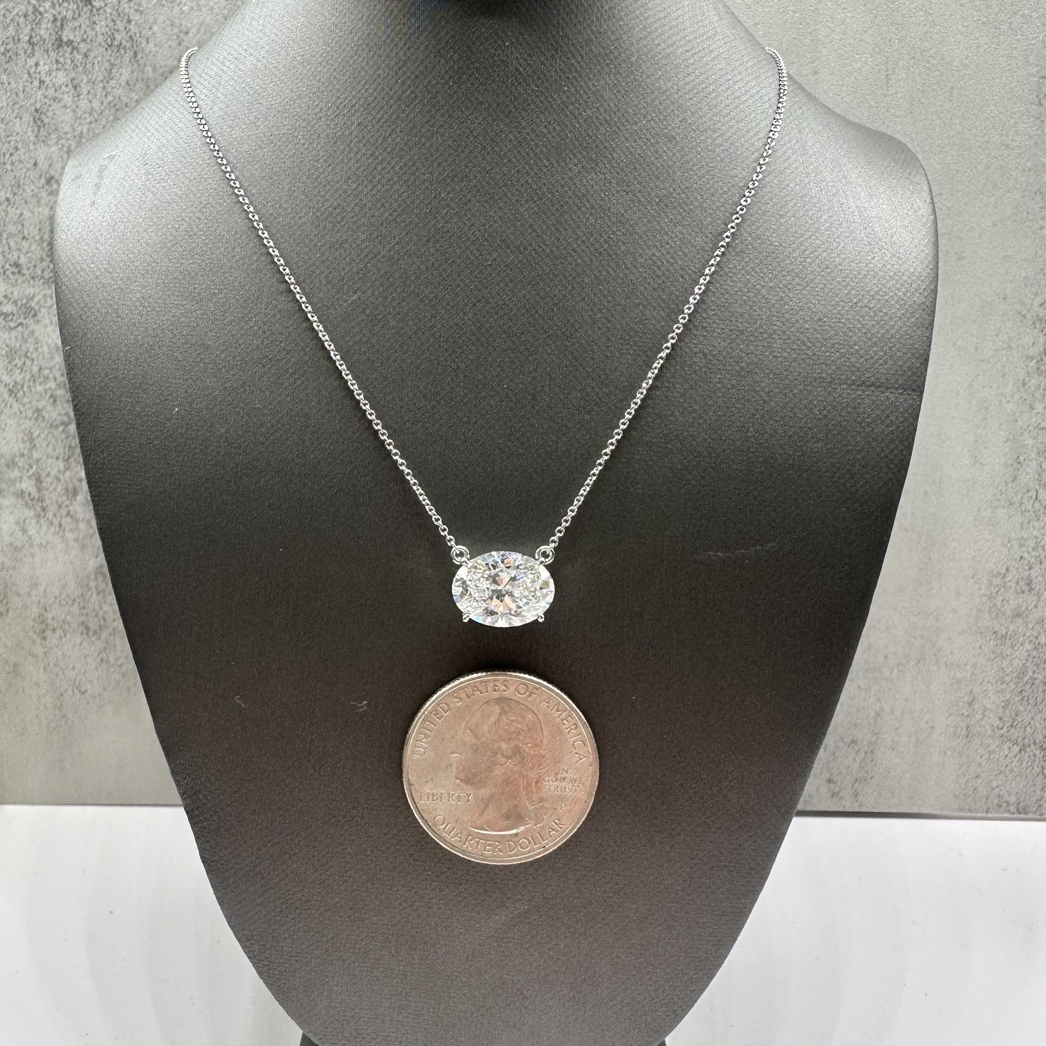 Oval Lab Grown Diamond East West Necklace 14K White Gold 3.90ct F VS1 IGI