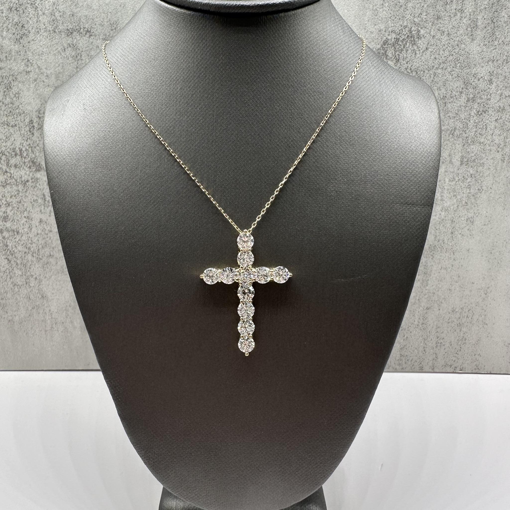 Lab Grown Diamond Cross Necklace 14K Yellow Gold 3.96ctw EF VS Adjustable