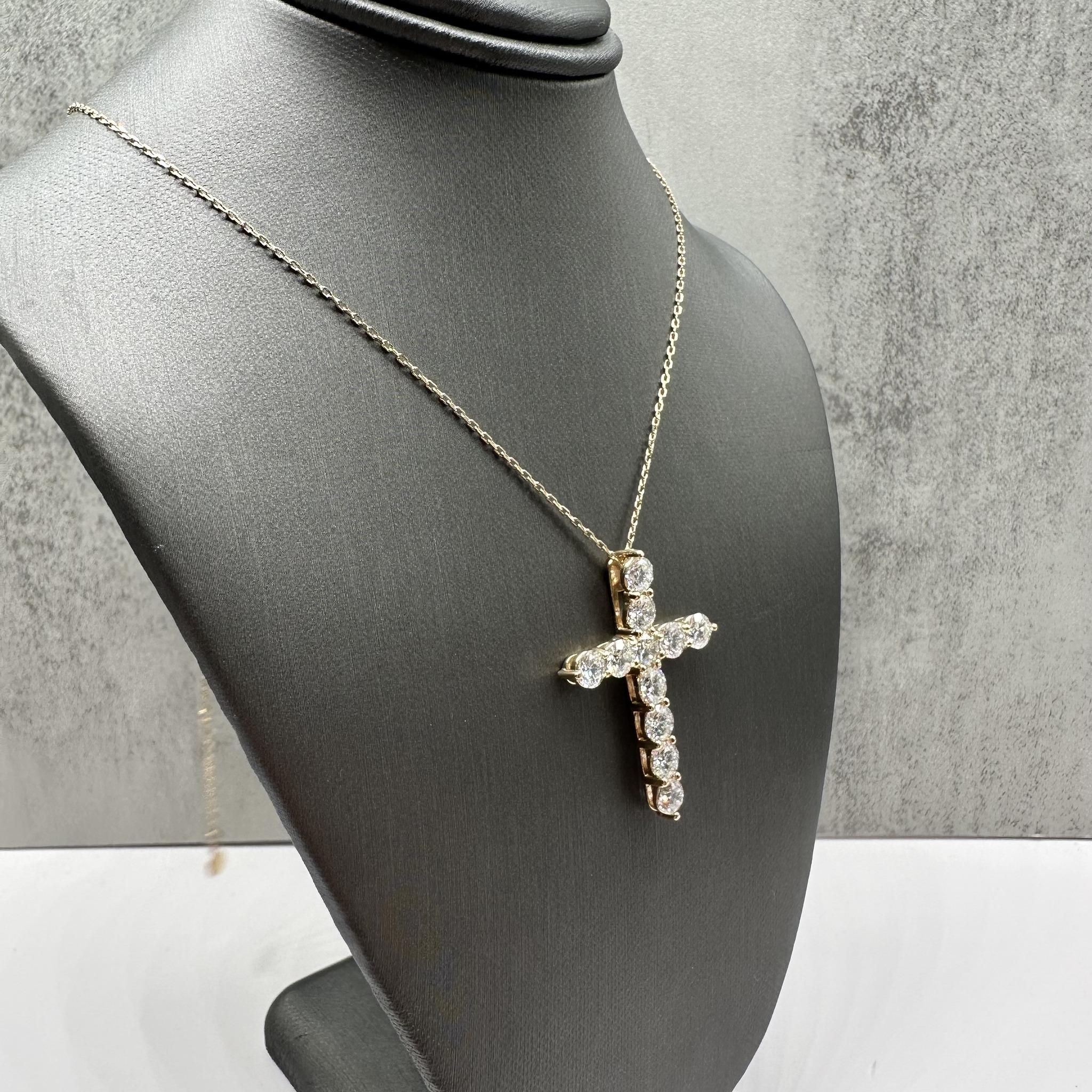Lab Grown Diamond Cross Necklace 14K Yellow Gold 3.96ctw EF VS Adjustable