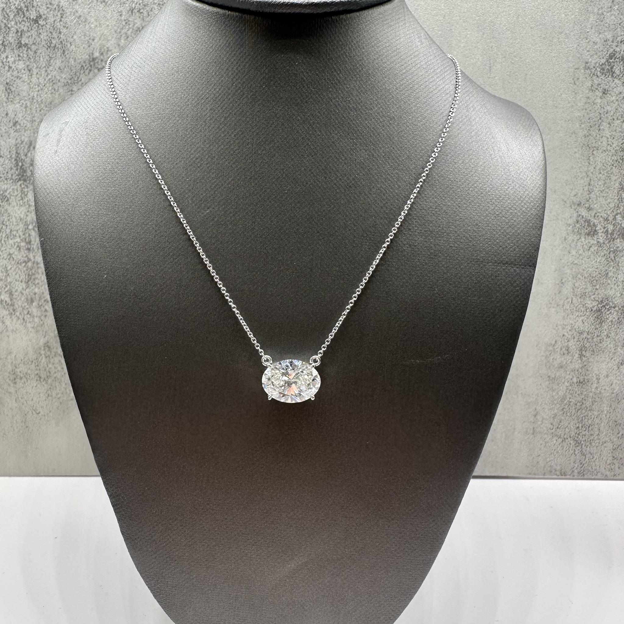Oval Lab Grown Diamond East West Necklace 14K White Gold 3.90ct F VS1 IGI