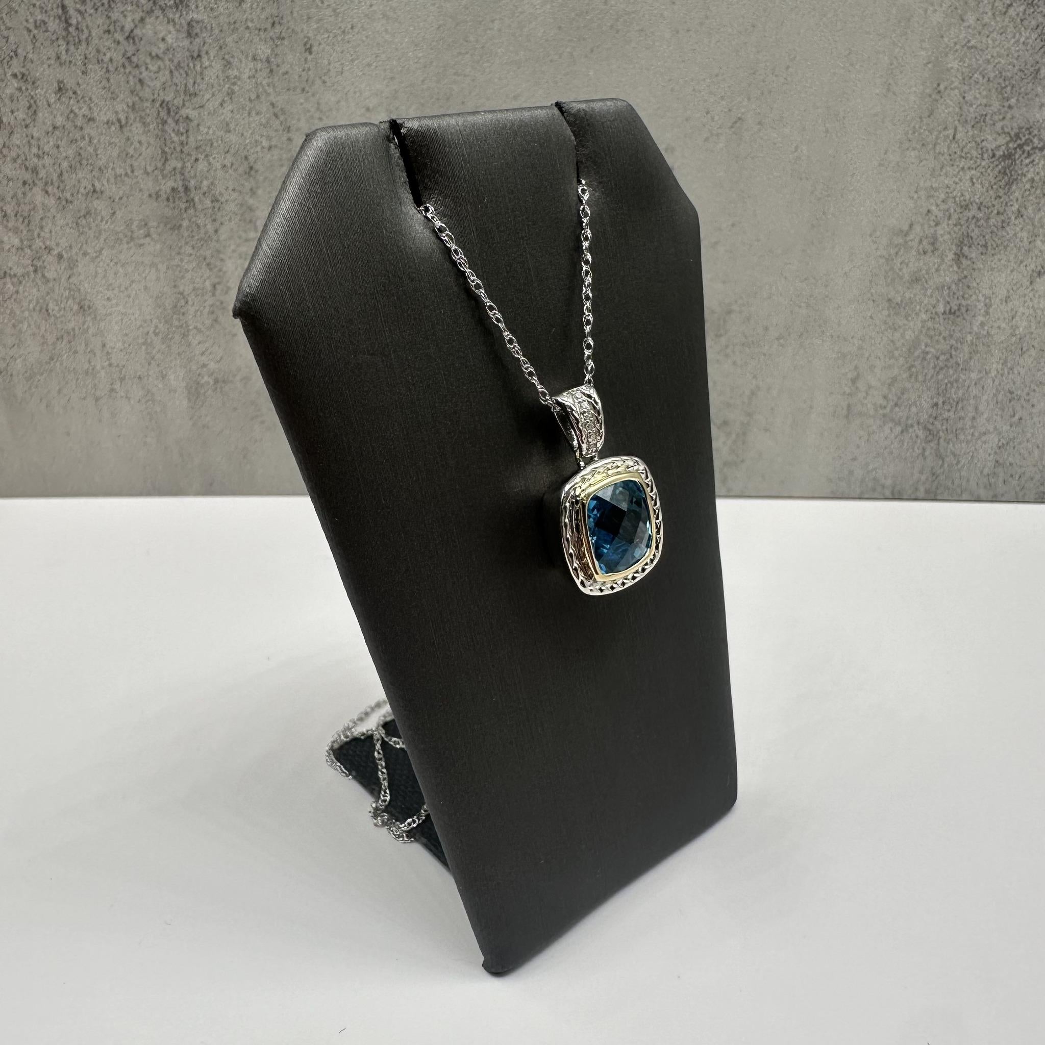 Topaz Diamond Necklace Sterling Silver 14K Gold Accent 10mm 18in New