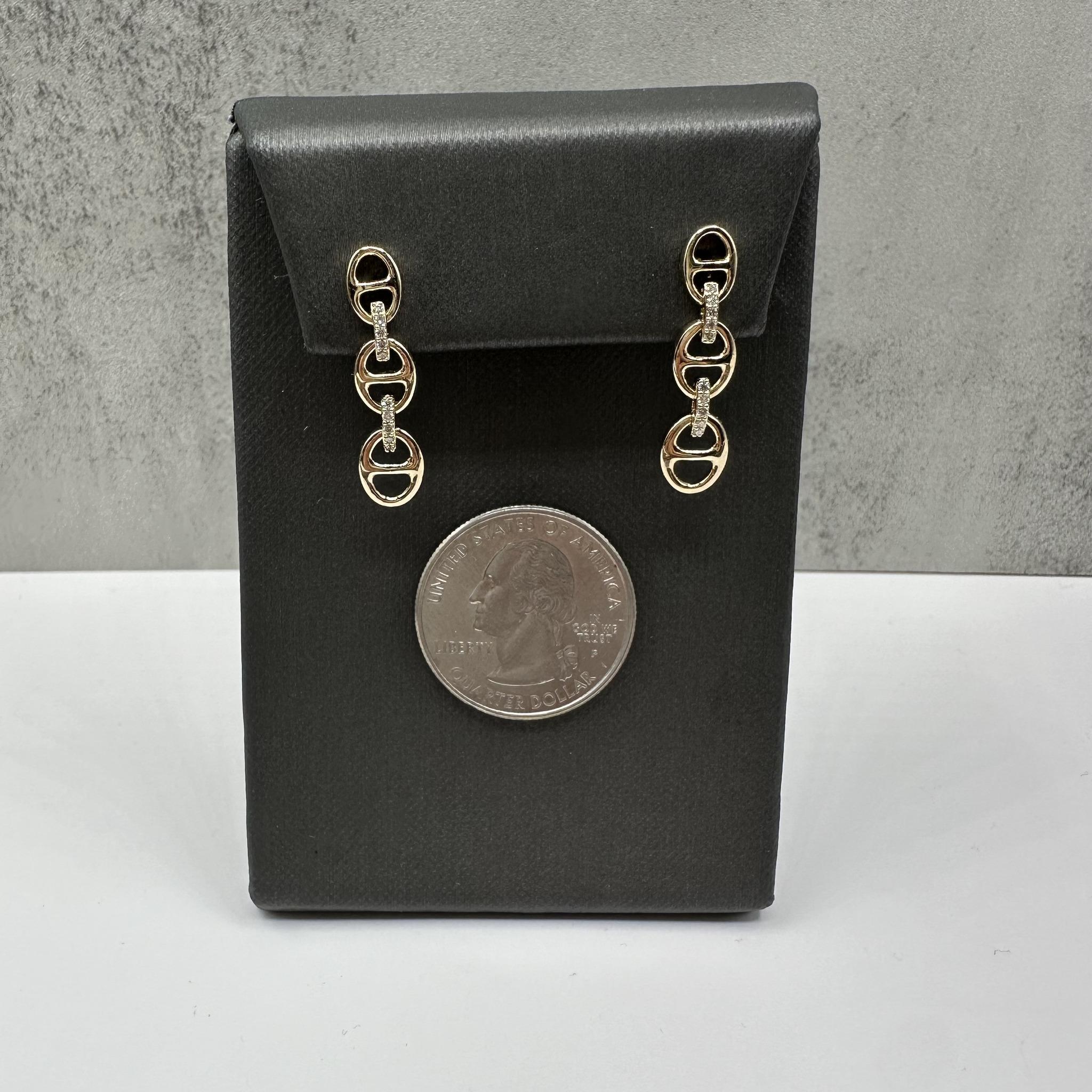 Diamond Link Earrings 14K Yellow Gold 0.15ctw 3.32g New