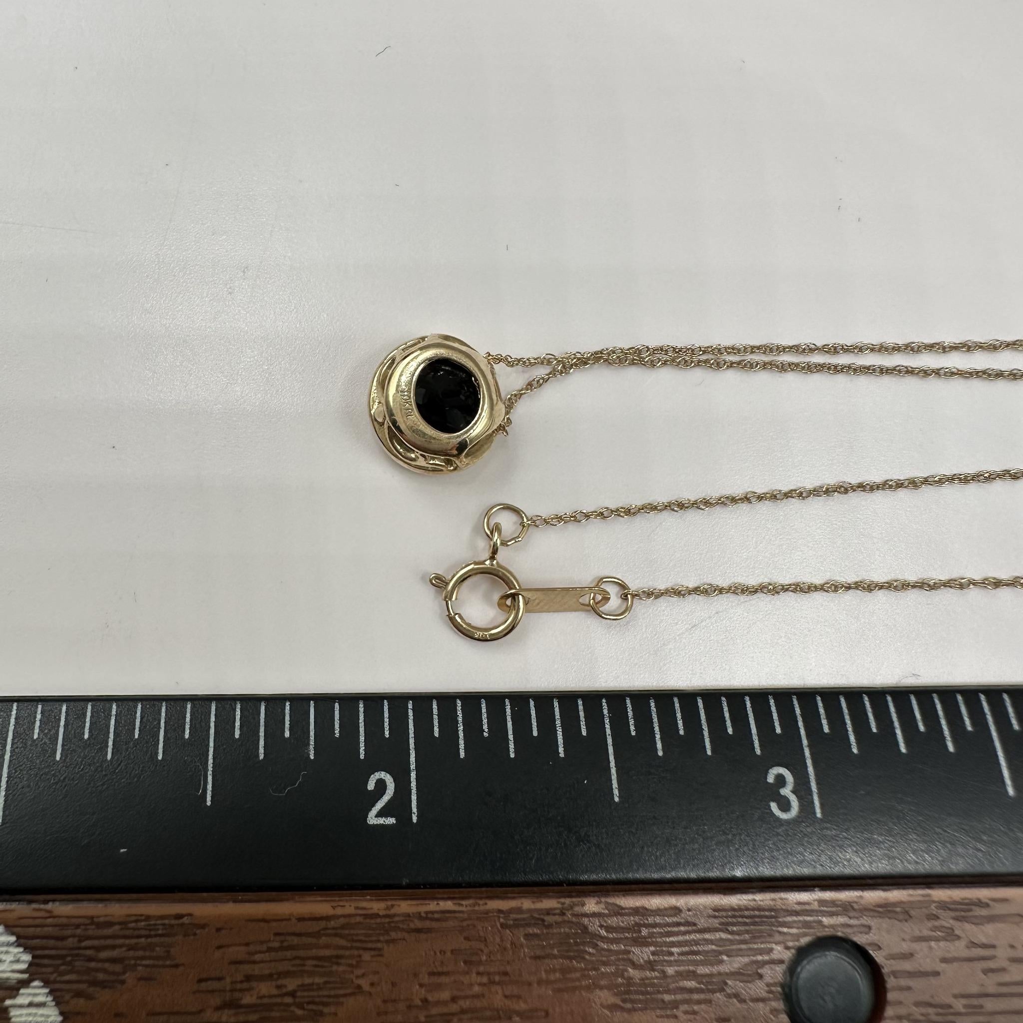 Bezel Set Black Onyx Necklace 10K Yellow Gold 8mm 18in New