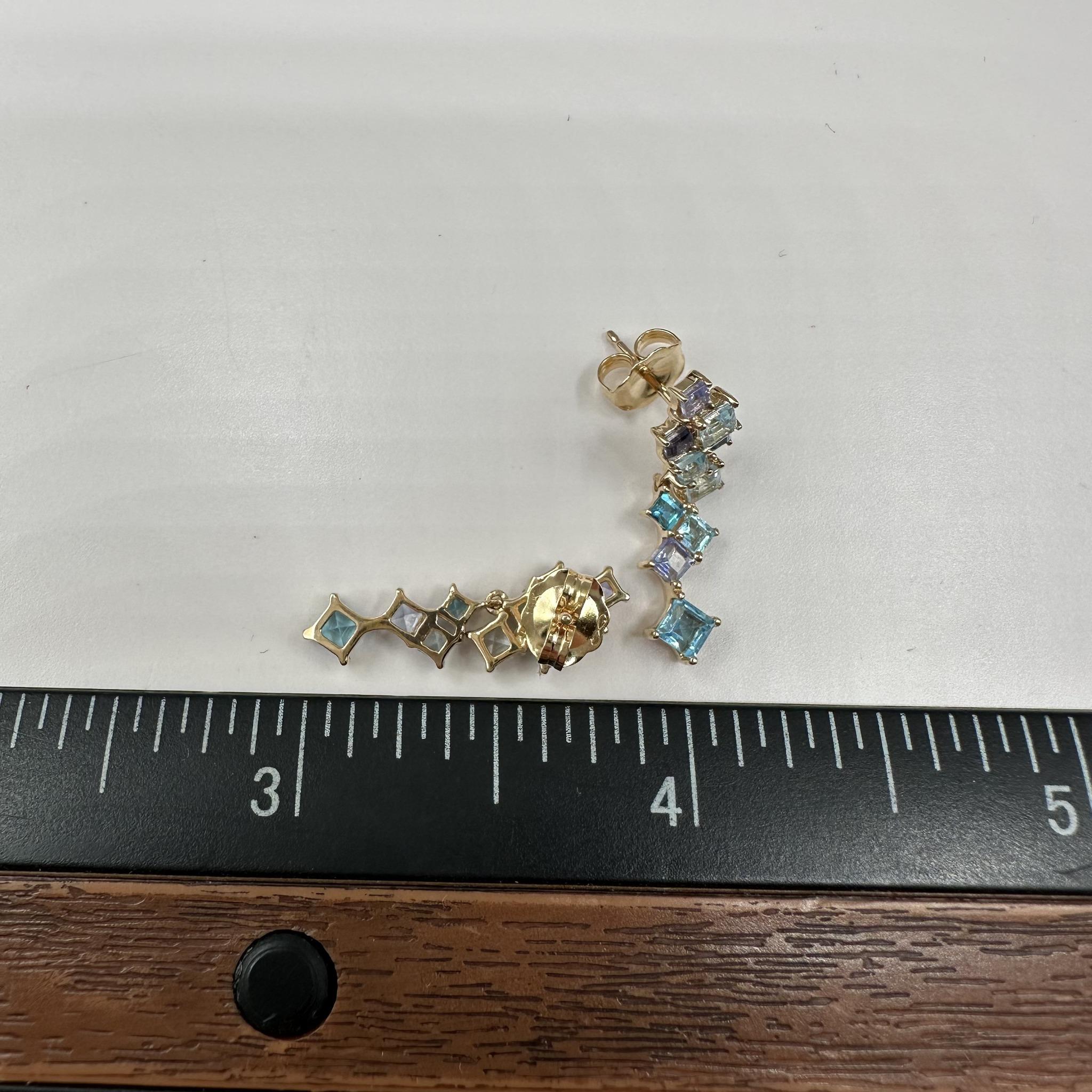 Multicolor Blue Gemstone Dangle Earrings 10K Yellow Gold 1.75ctw New