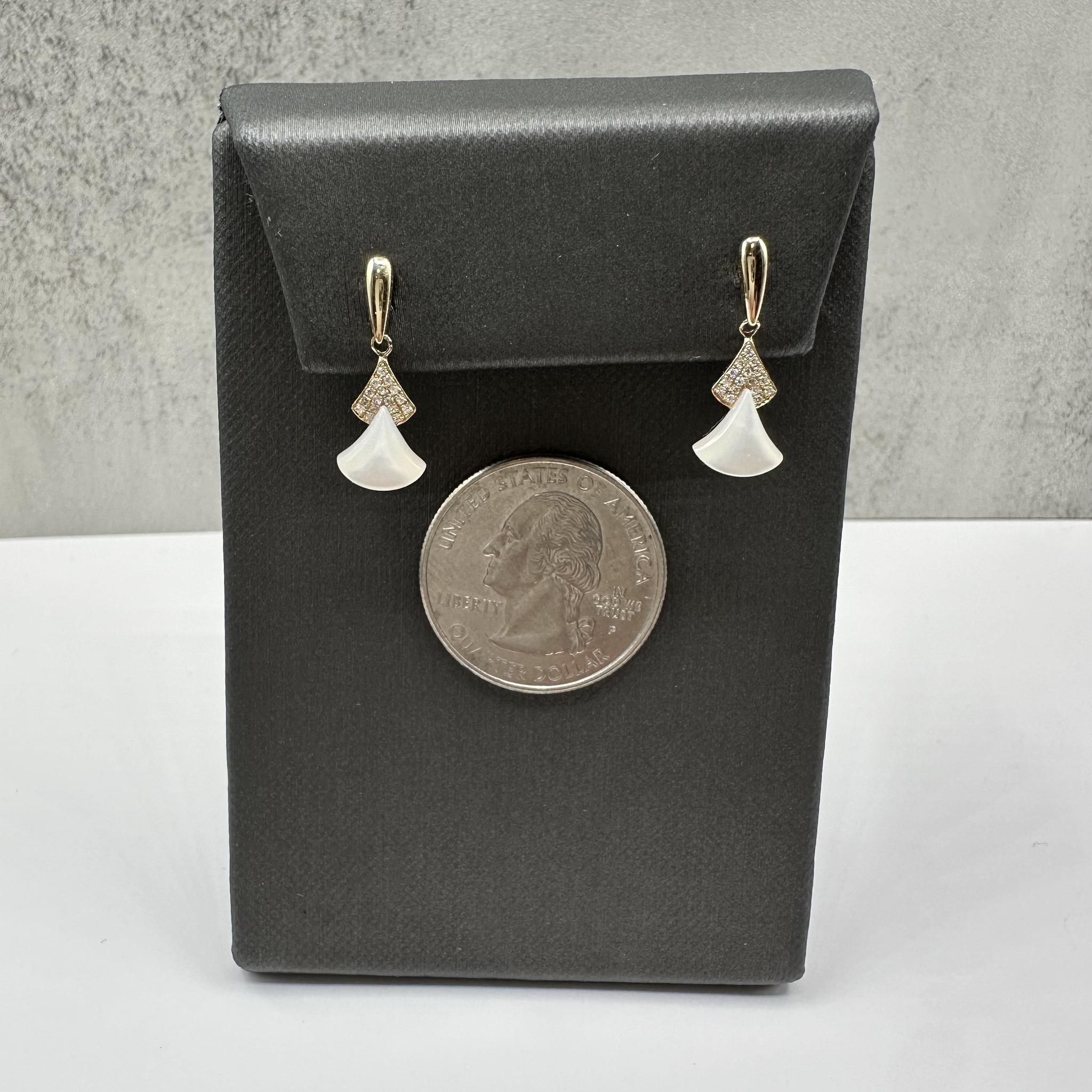 Mother of Pearl Diamond Dangle Earrings 14K Yellow Gold 0.10ctw
