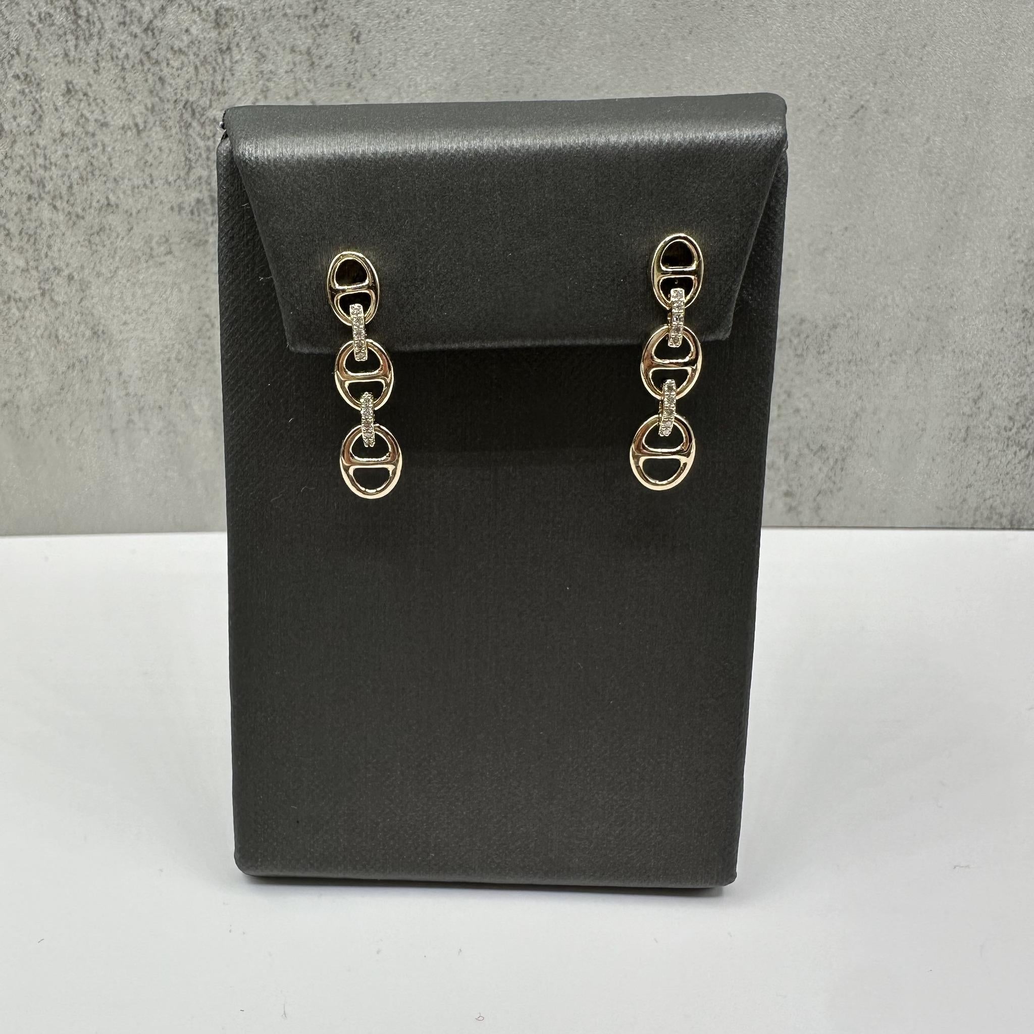 Diamond Link Earrings 14K Yellow Gold 0.15ctw 3.32g New