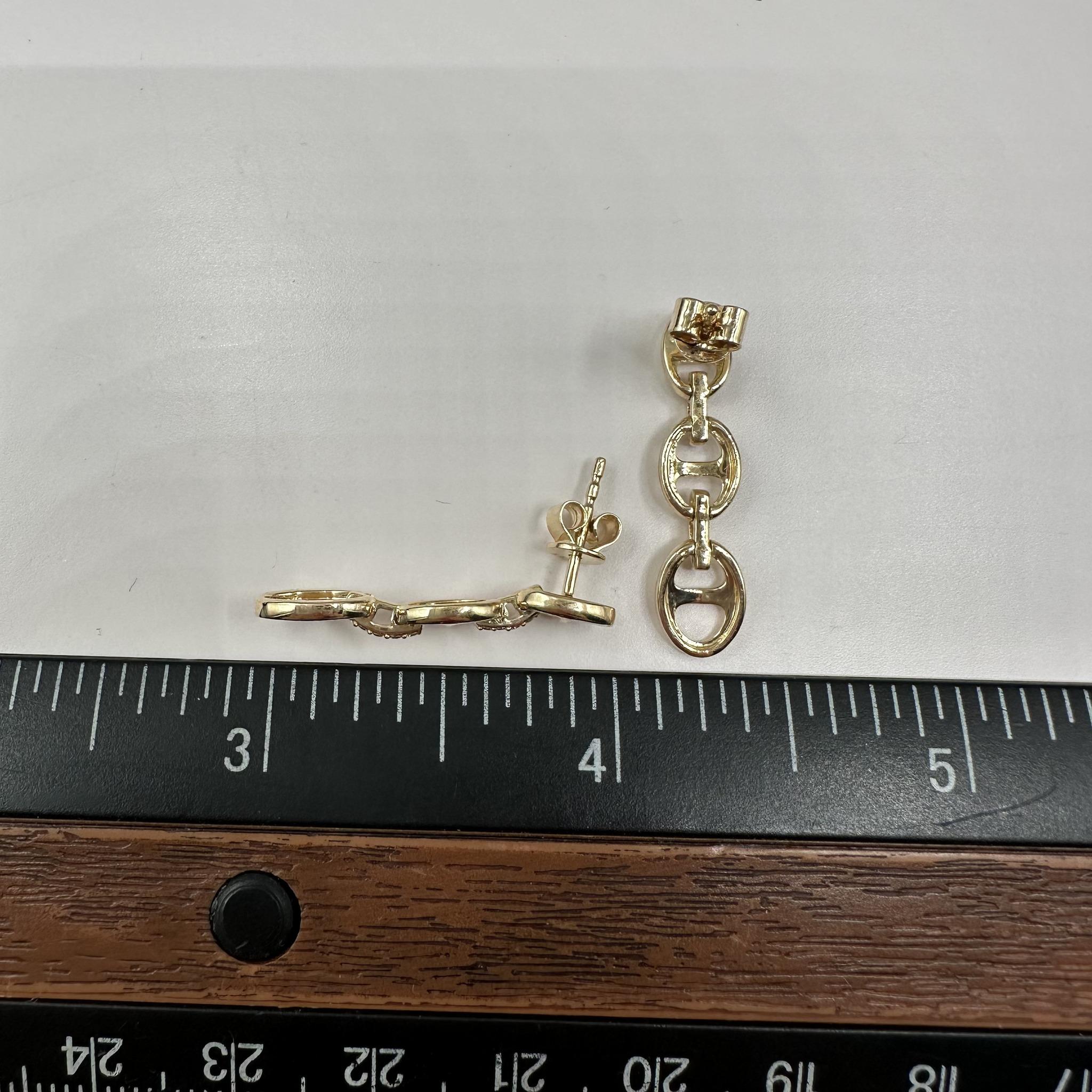 Diamond Link Earrings 14K Yellow Gold 0.15ctw 3.32g New