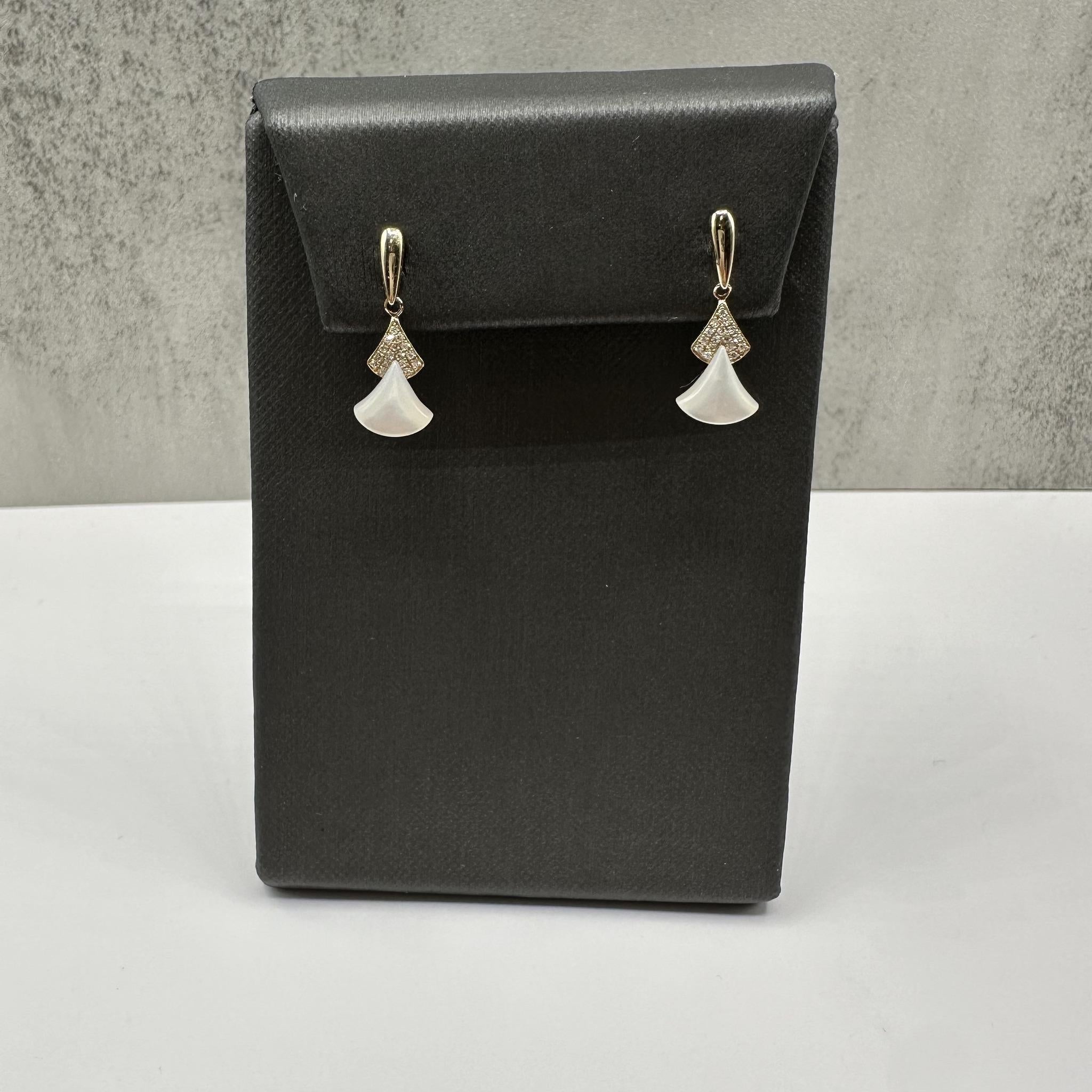 Mother of Pearl Diamond Dangle Earrings 14K Yellow Gold 0.10ctw