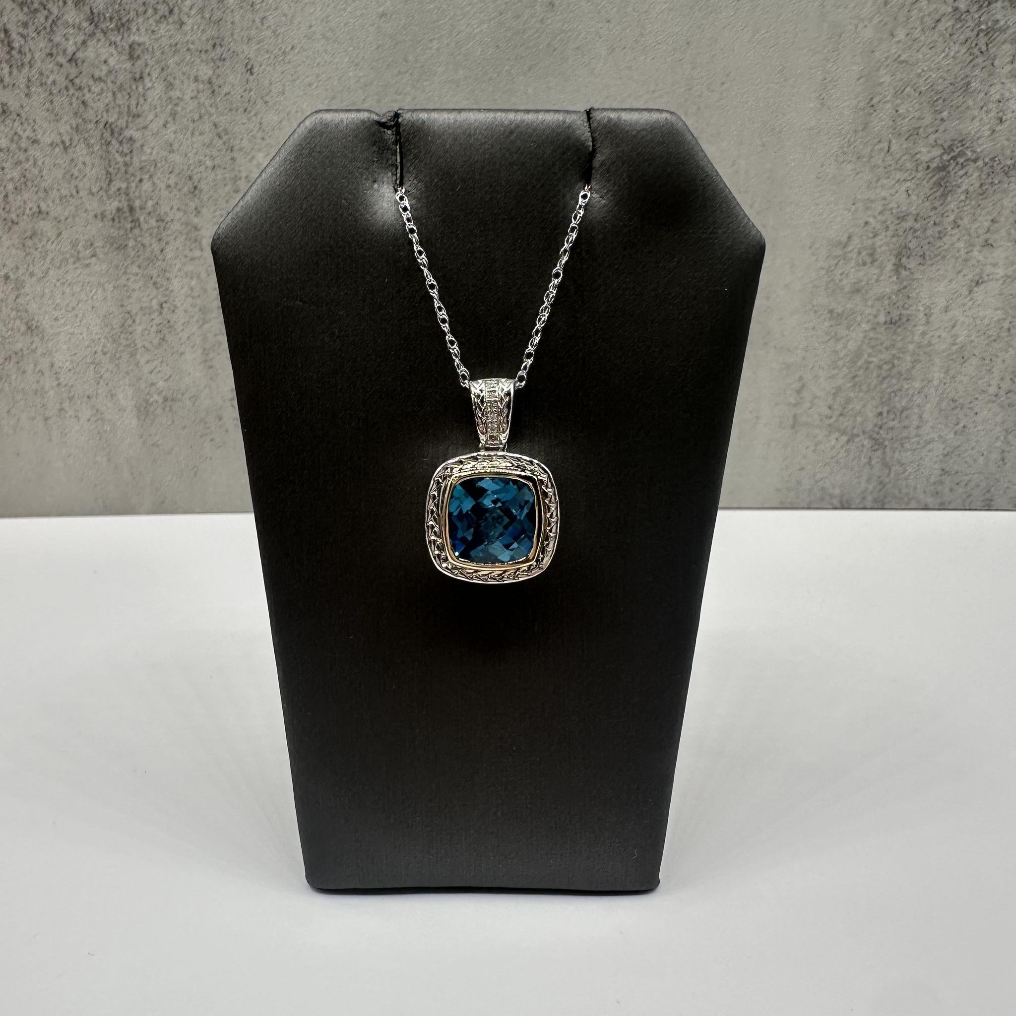 Topaz Diamond Necklace Sterling Silver 14K Gold Accent 10mm 18in New
